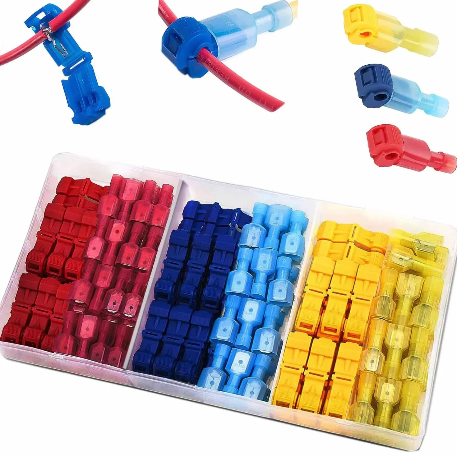 RUNCCI-Yun 120 Piezas de Conector de Cable T-Tap, Conectores eléctricos T-Tap, terminales de Cable de Empalme rápido, Kit de terminales machos aislados de Nylon de Conector rápido T-Tap