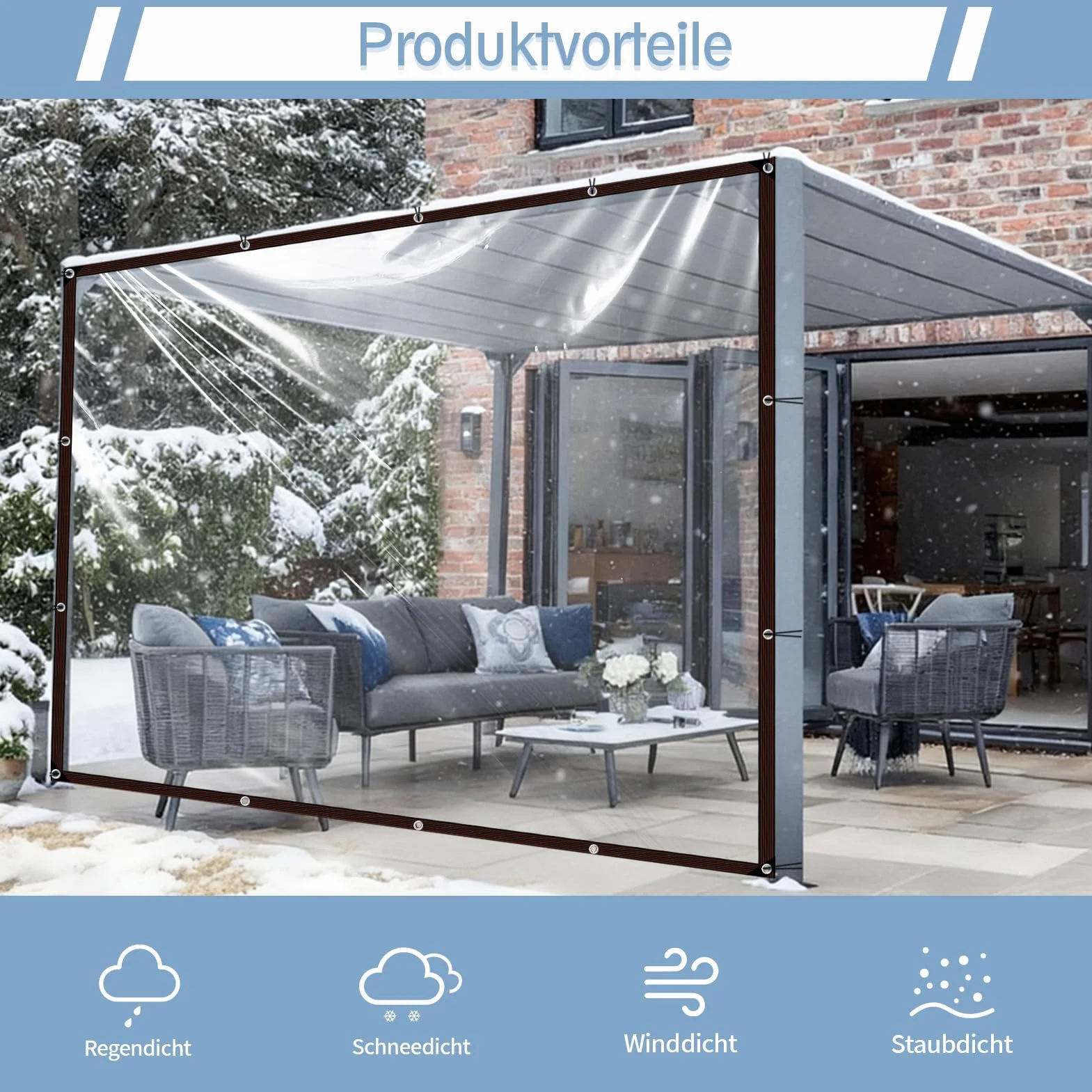 Lona Impermeable Transparente con Ojales, para Muebles de jardín, para Exteriores, Impermeable, Aislamiento de Plantas, Resistente al Polvo, con Cuerda de 2 x 2 m