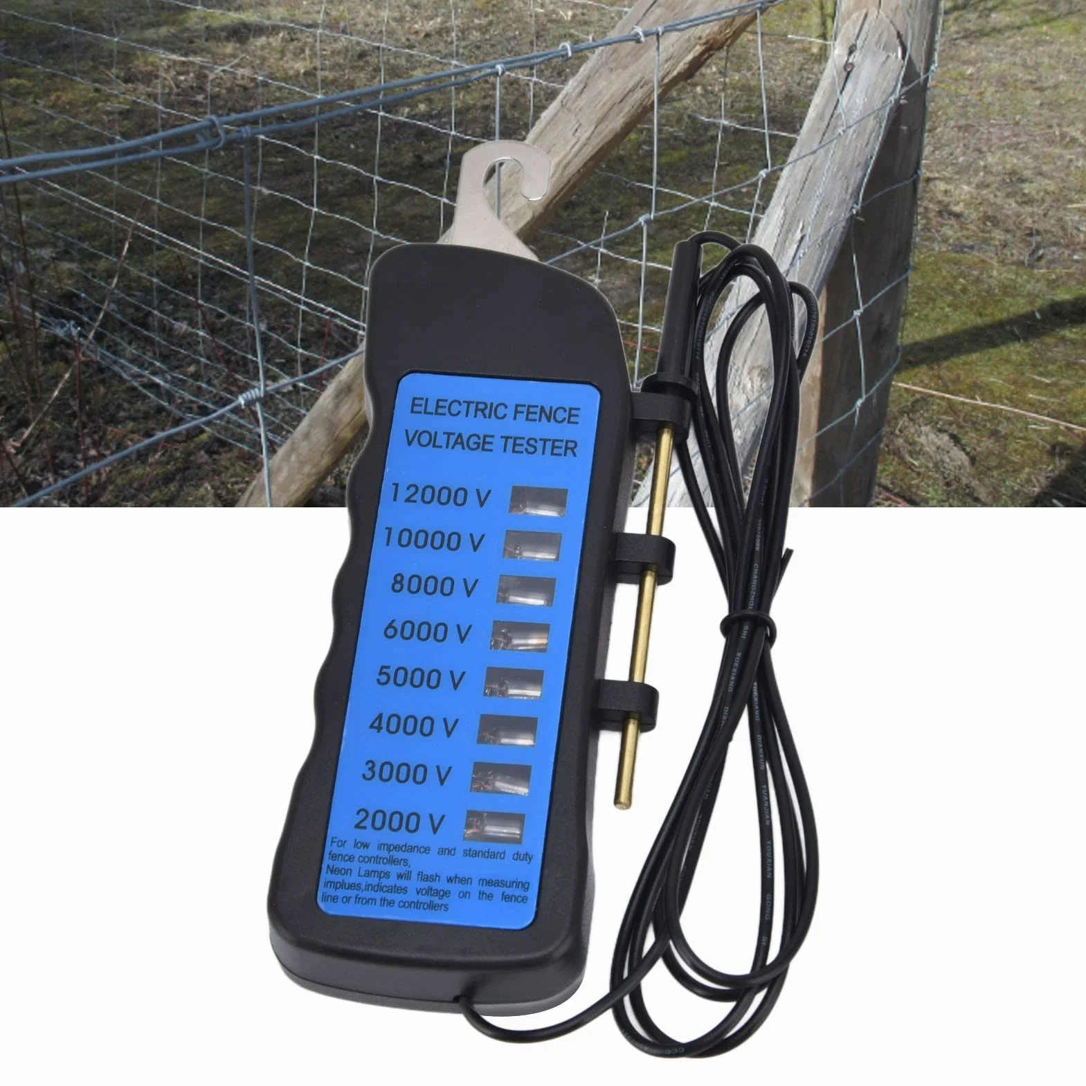 Probadortaje De La Cerca Eléctrica, 12Kv Neón Valla taje, 2000 A 12000 V Luces Indicadoras Prueba Agua Probador para Granja Inicio Jardines Ganadería