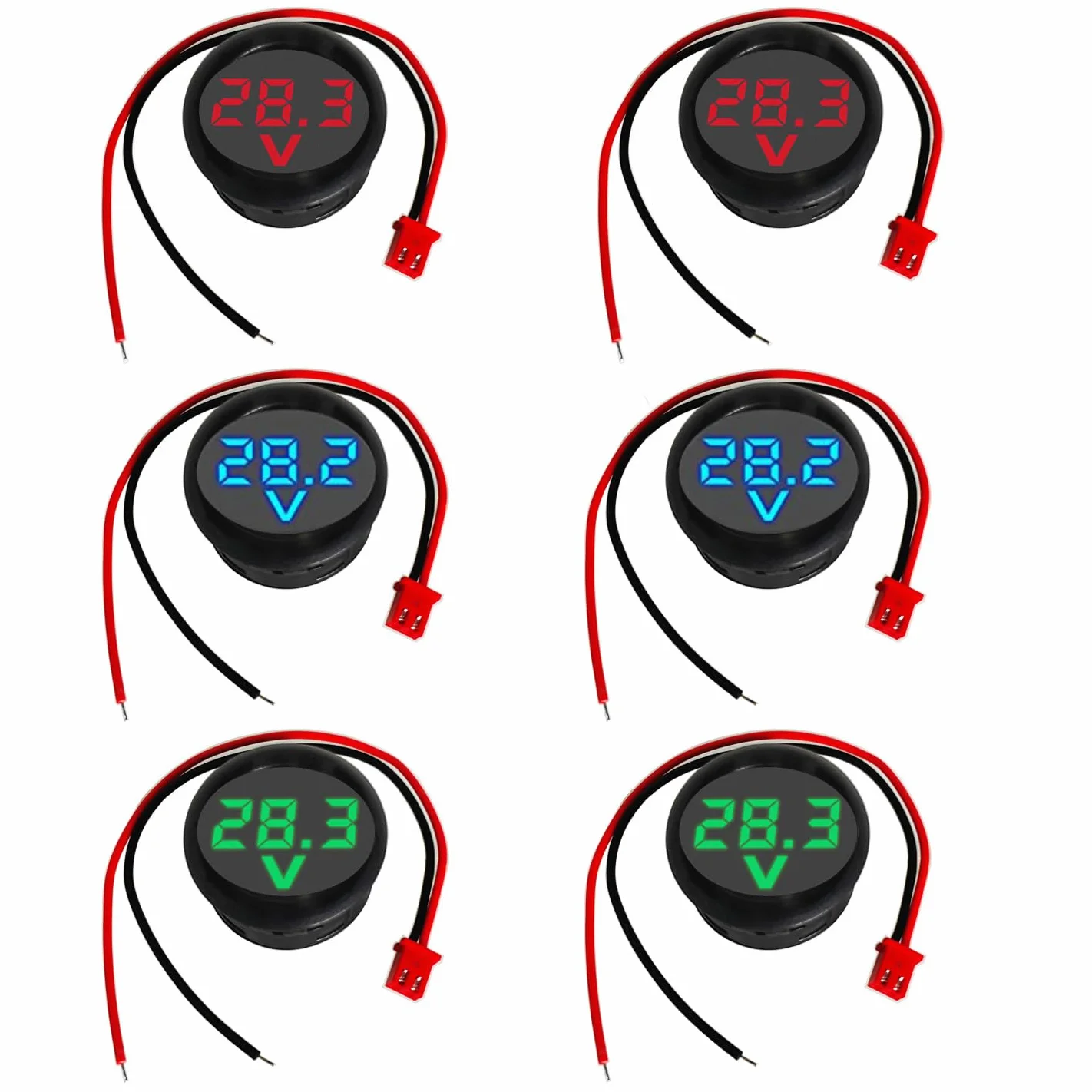 Mini Voltímetro Digital DC 4-100V Pantalla LED Medición de Presión Precisa Protección Polaridad Inversa Rojo Azul Verde Redondo