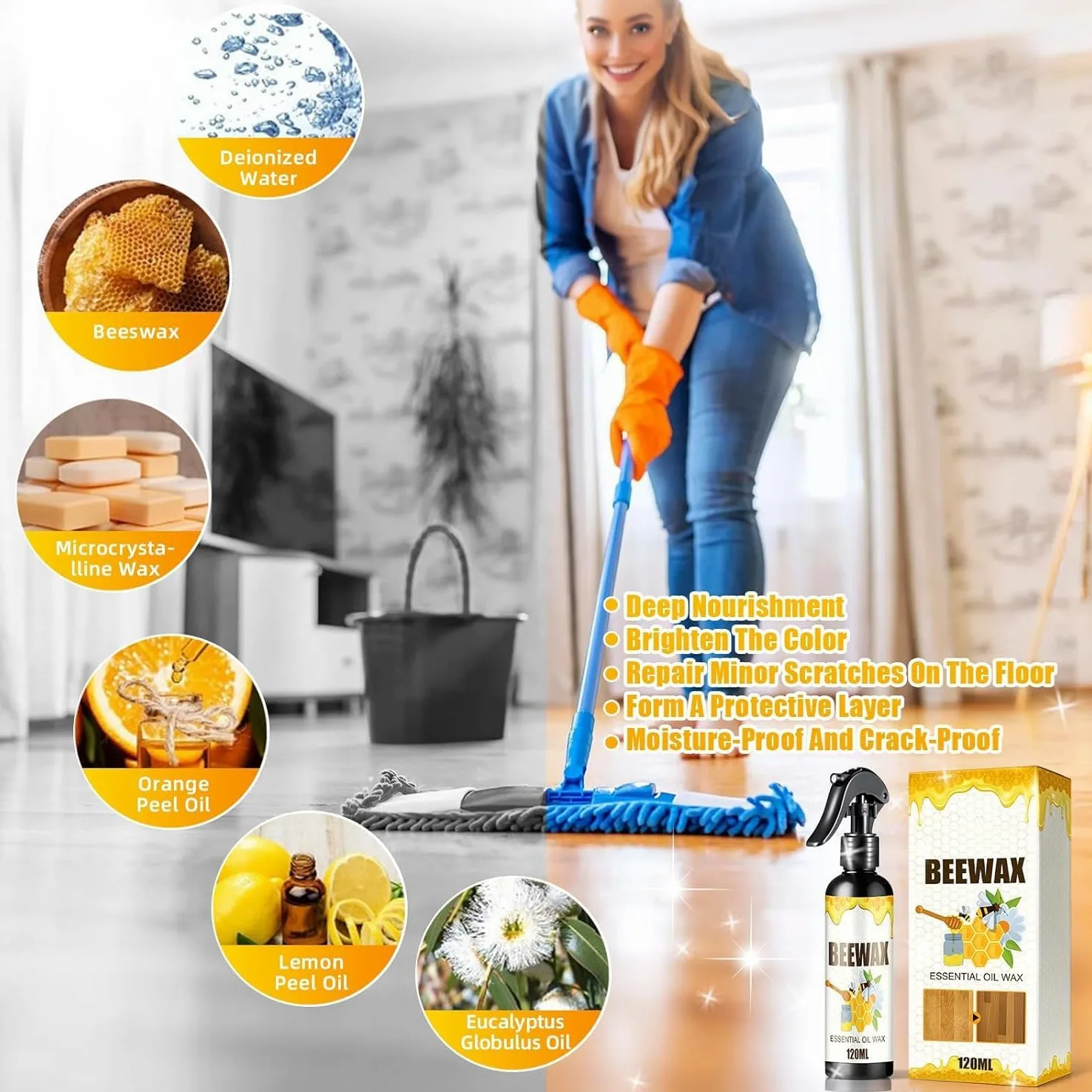 Cera de Abejas Pulimento para Muebles de Madera,2026 Upgrade Multi-Purpose Beeswax Wood Polish for Living Rooms,Kitchens,Wood Furniture Floors (2PCS)
