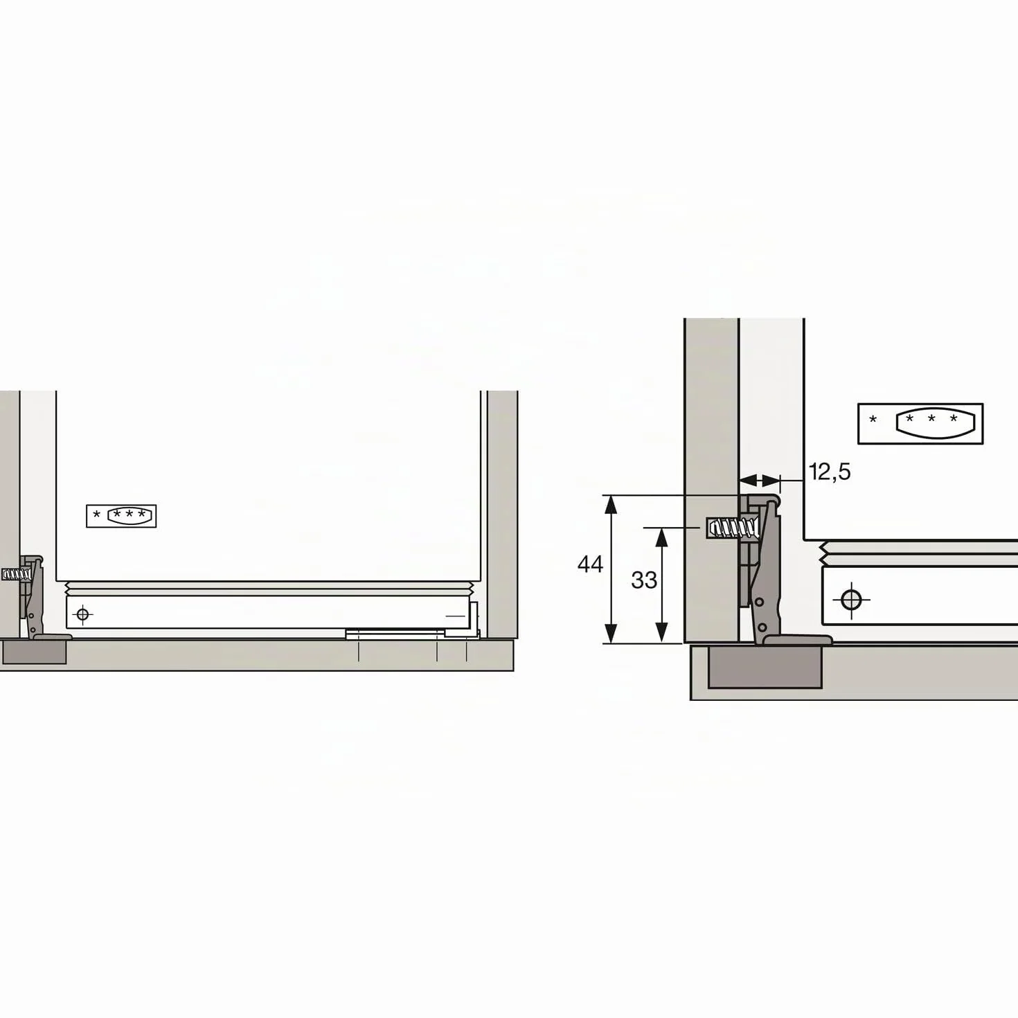 Bisagra especial Hettich ET 582 con hueco bajo para refrigeradores