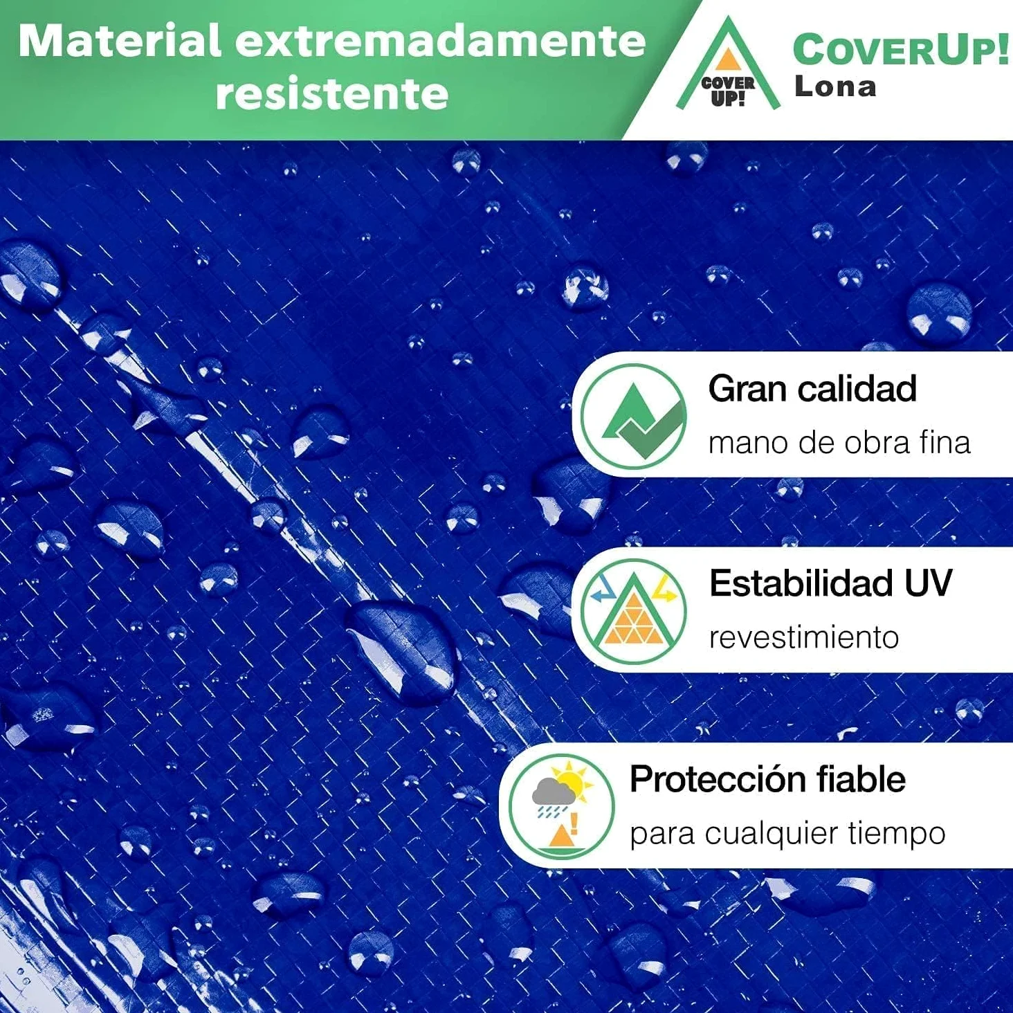 Toldo Reforzado Lona Impermeable Exterior (Azul, 5 x 8 m)