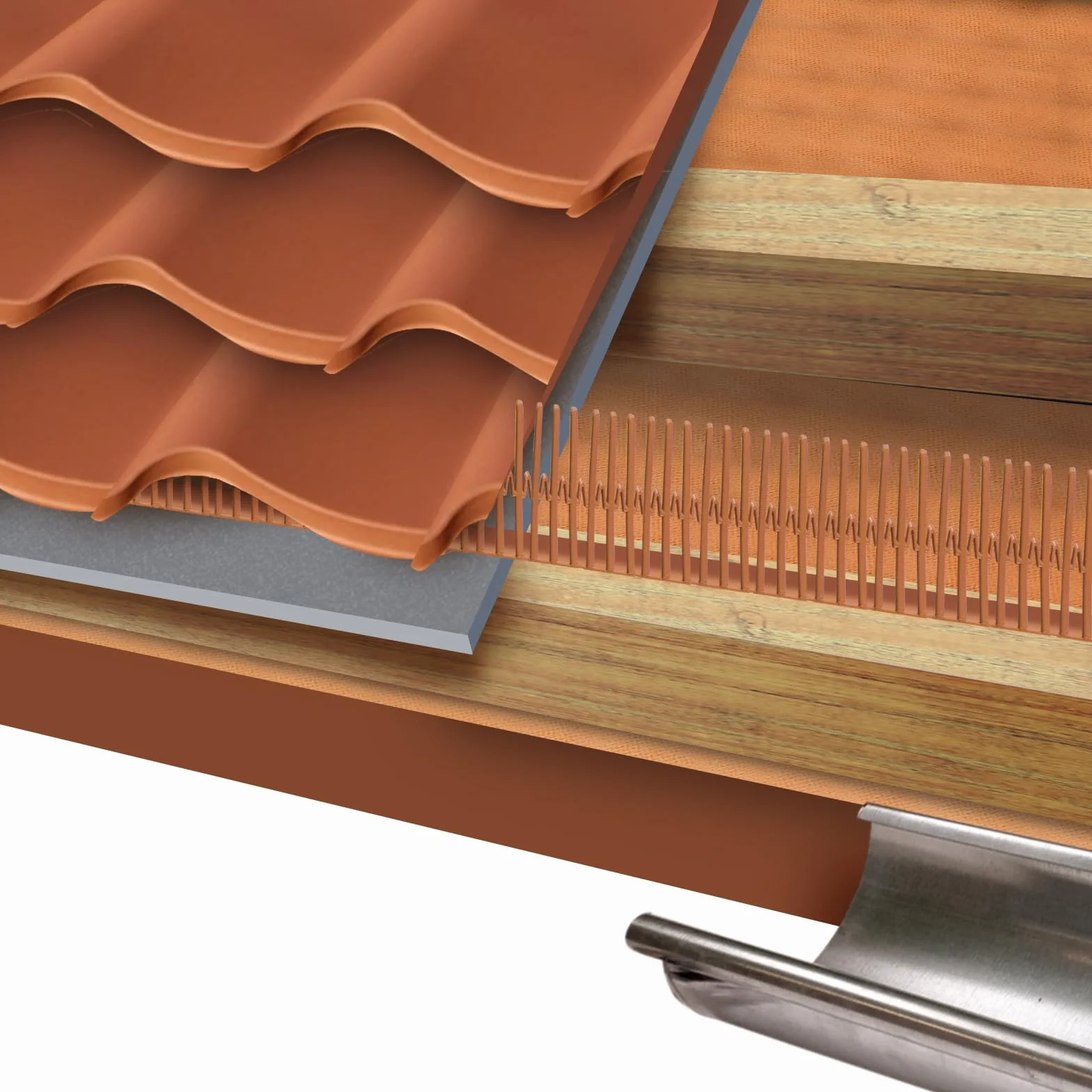 DQ-PP Peine de ventilación para cumbrera – 10m (10 piezas x 1m) – 100mm – Marrón (RAL 8017) – Ventilación de cumbrera – Peine para canalones