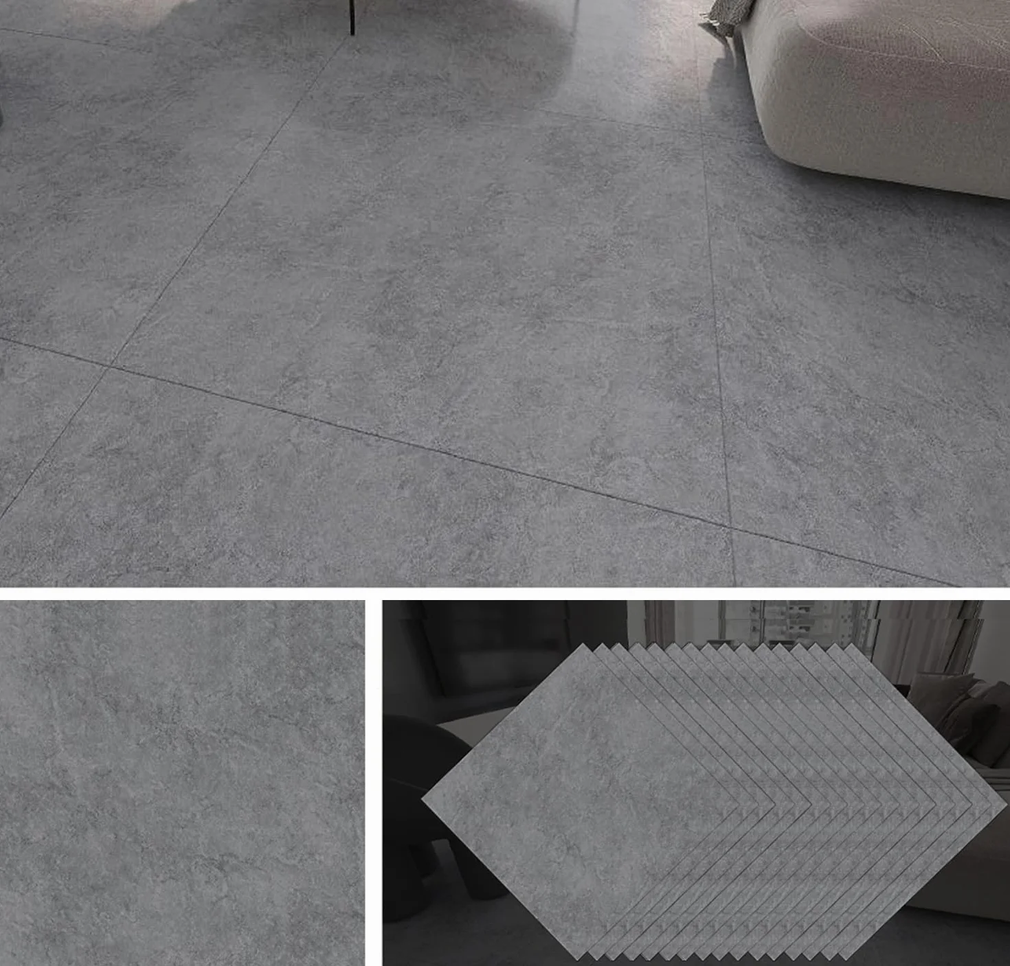 40 piezas de suelo de PVC de 30 x 30 cm, azulejos adhesivos, 3,6 m², suelo de vinilo autoadhesivo de 1,3 mm de grosor, para salón, cocina, dormitorio (mármol gris)