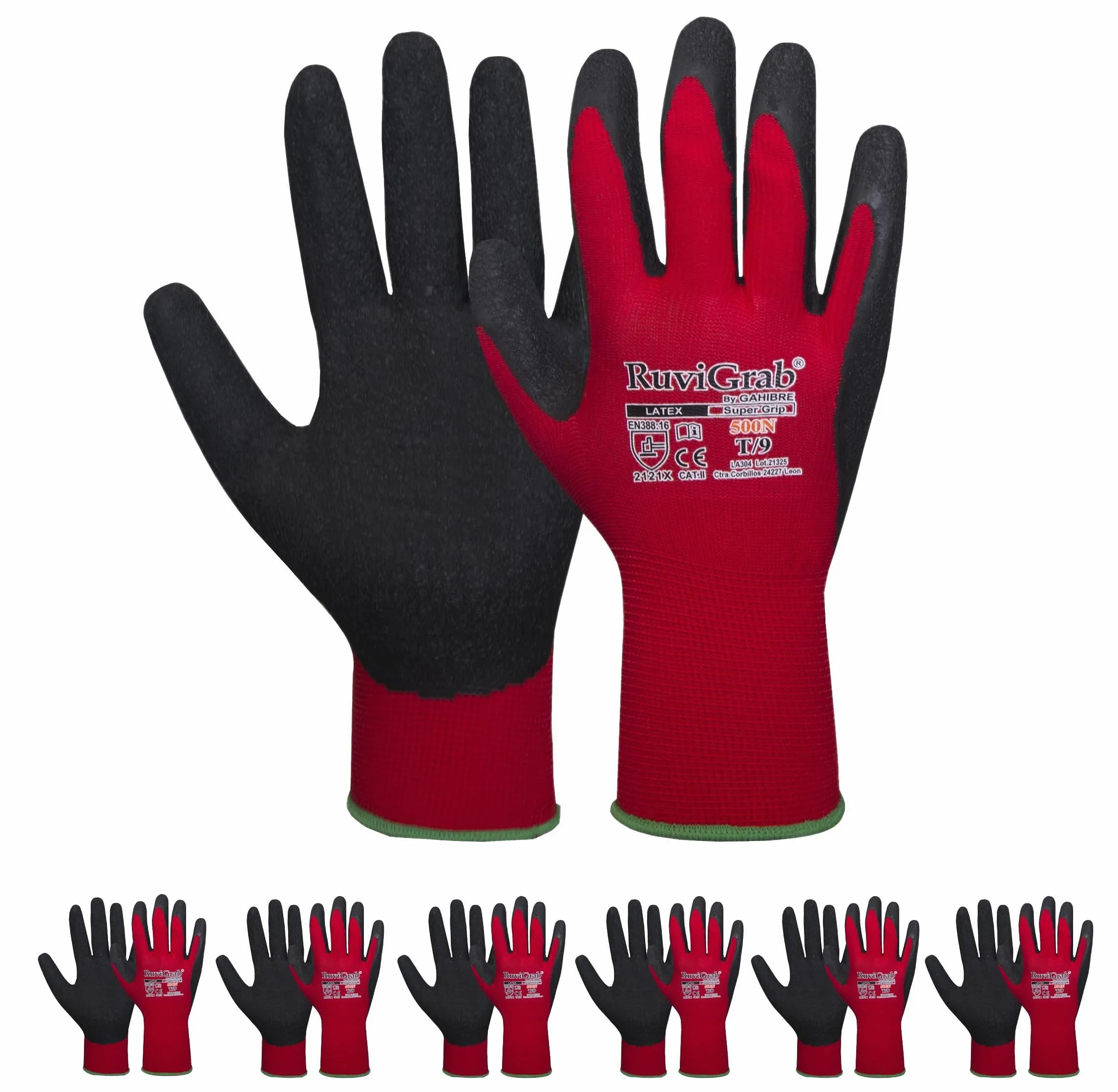 Guantes de Trabajo Látex Antideslizantes Ruvigrab para Jardinería, Construcción, Agricultura