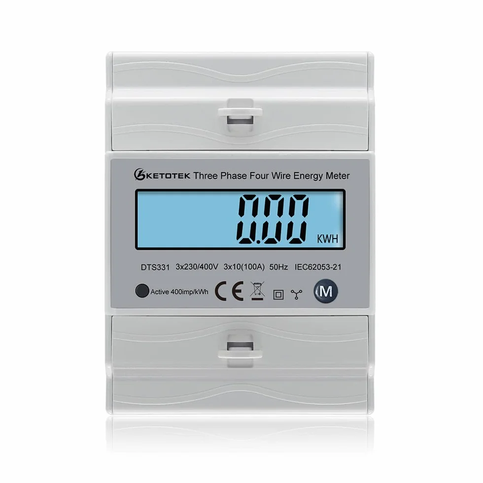 KETOTEK Contador Trifásico Carril DIN Vatímetro Bidireccional 3x230V/400V 50/60Hz DTS331 Medida kWh