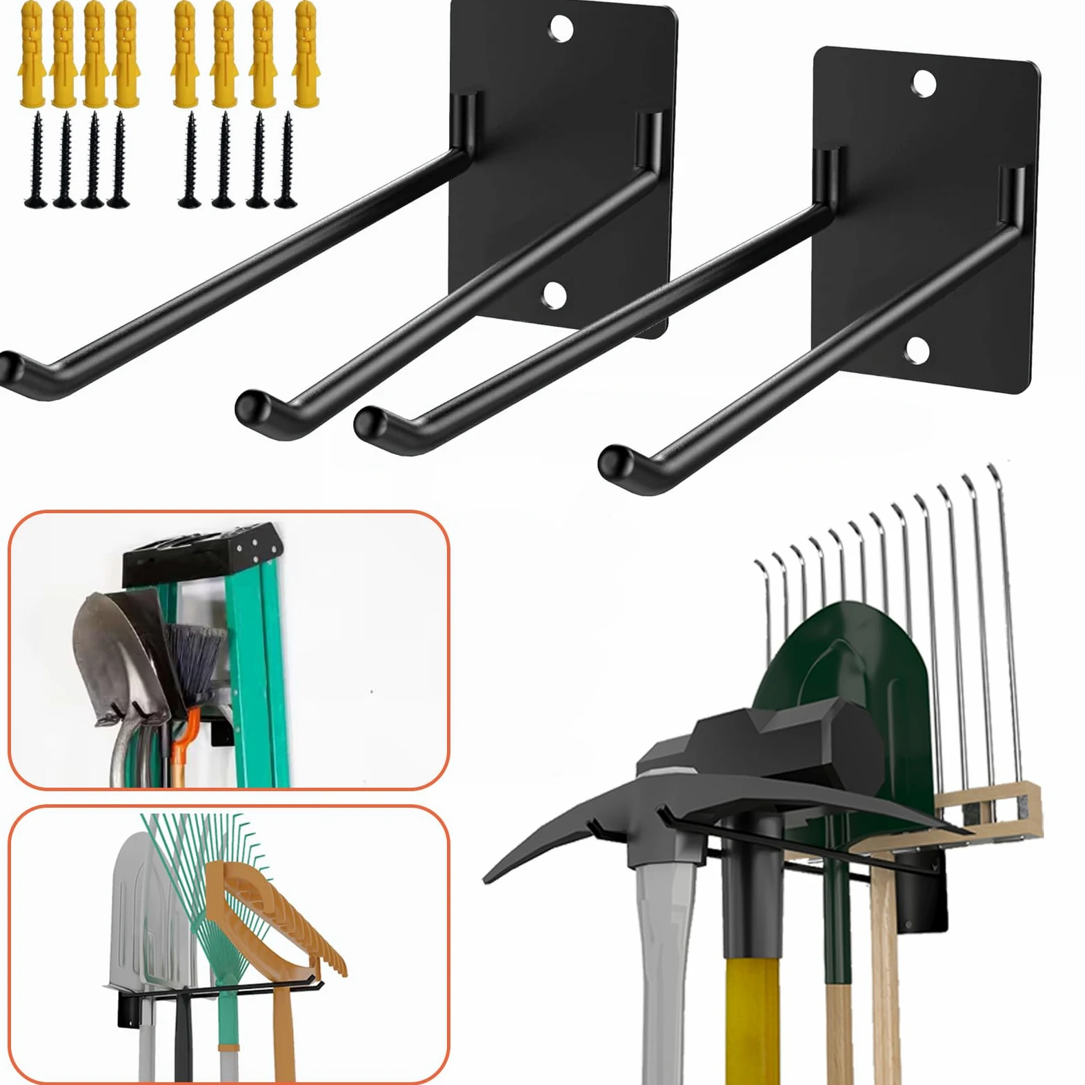 Paquete de 2 ganchos de garaje resistentes, ganchos de almacenamiento de montaje en pared de 30 cm para sillas, sillas de playa, cochecitos, escaleras, herramientas de jardín, mangueras