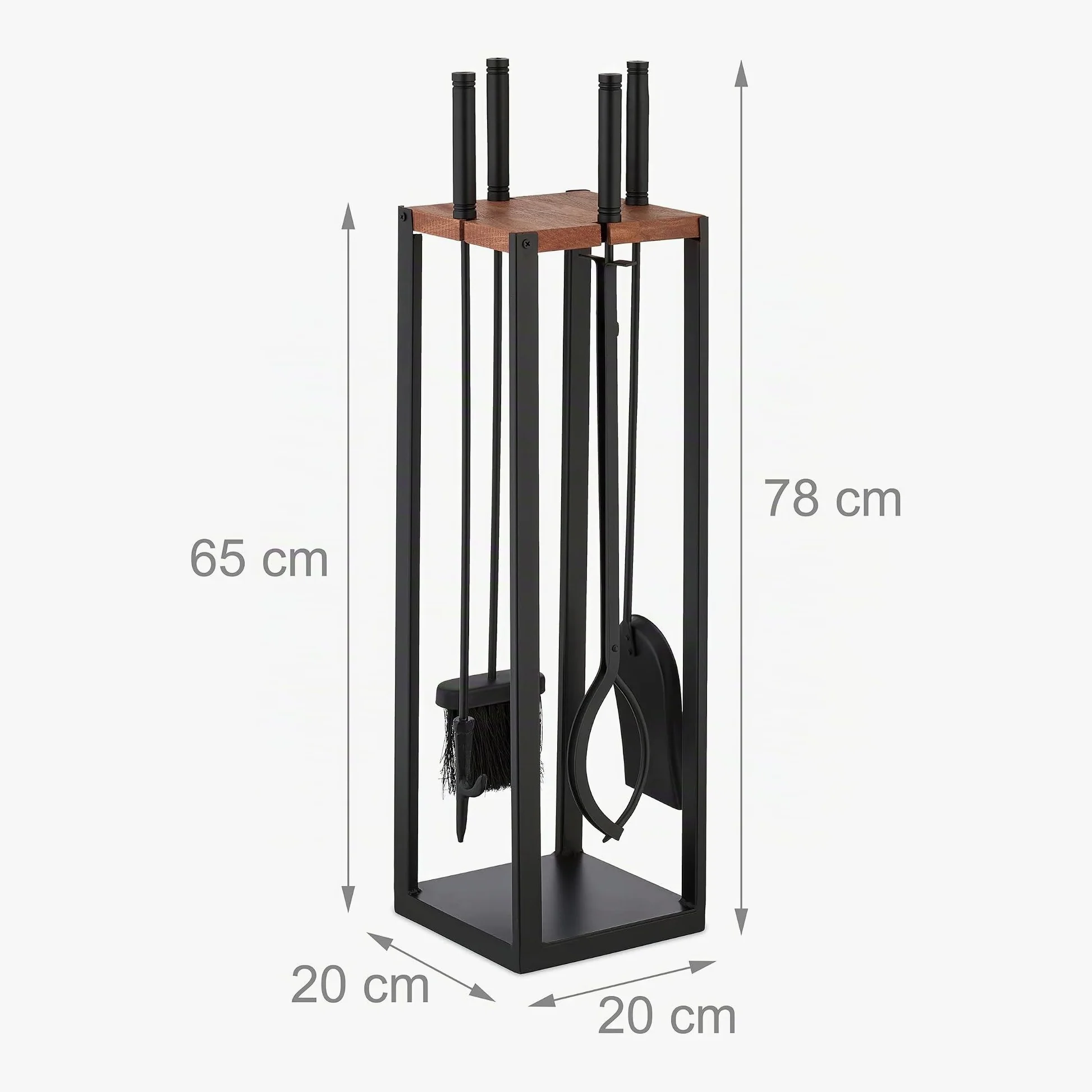 Relaxdays Accesorios Chimenea 5 Piezas, Juego de Estufa con Atizador, Pinzas, Escoba, Pala y Soporte, Negro/Marrón