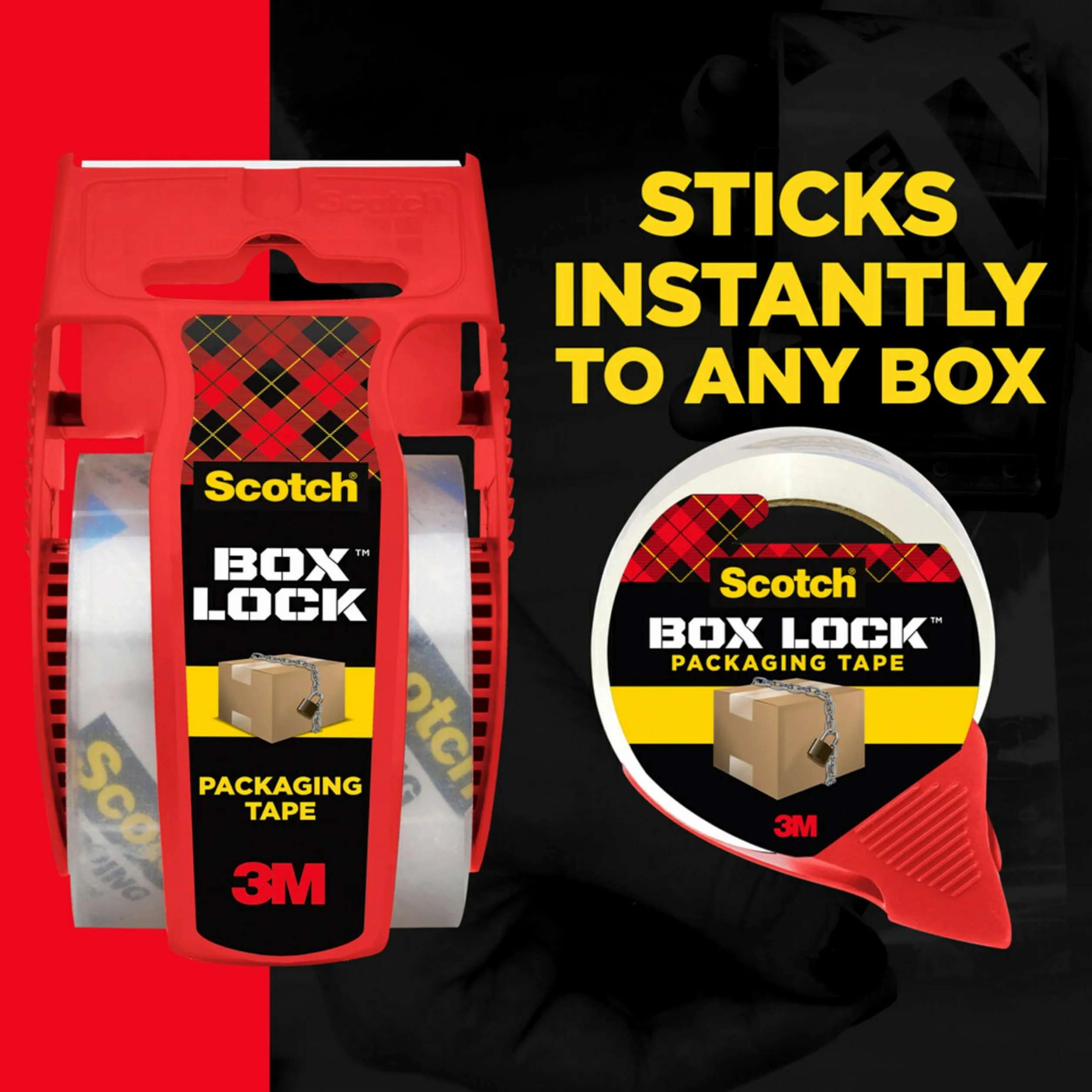 Scotch Box Lock Cinta de embalar - 6 Rollos con dispensadores, 48 mm x 20,3 m - Cinta Adhesiva de Calidad para Cerrar Cajas, Cartones y Paquetes