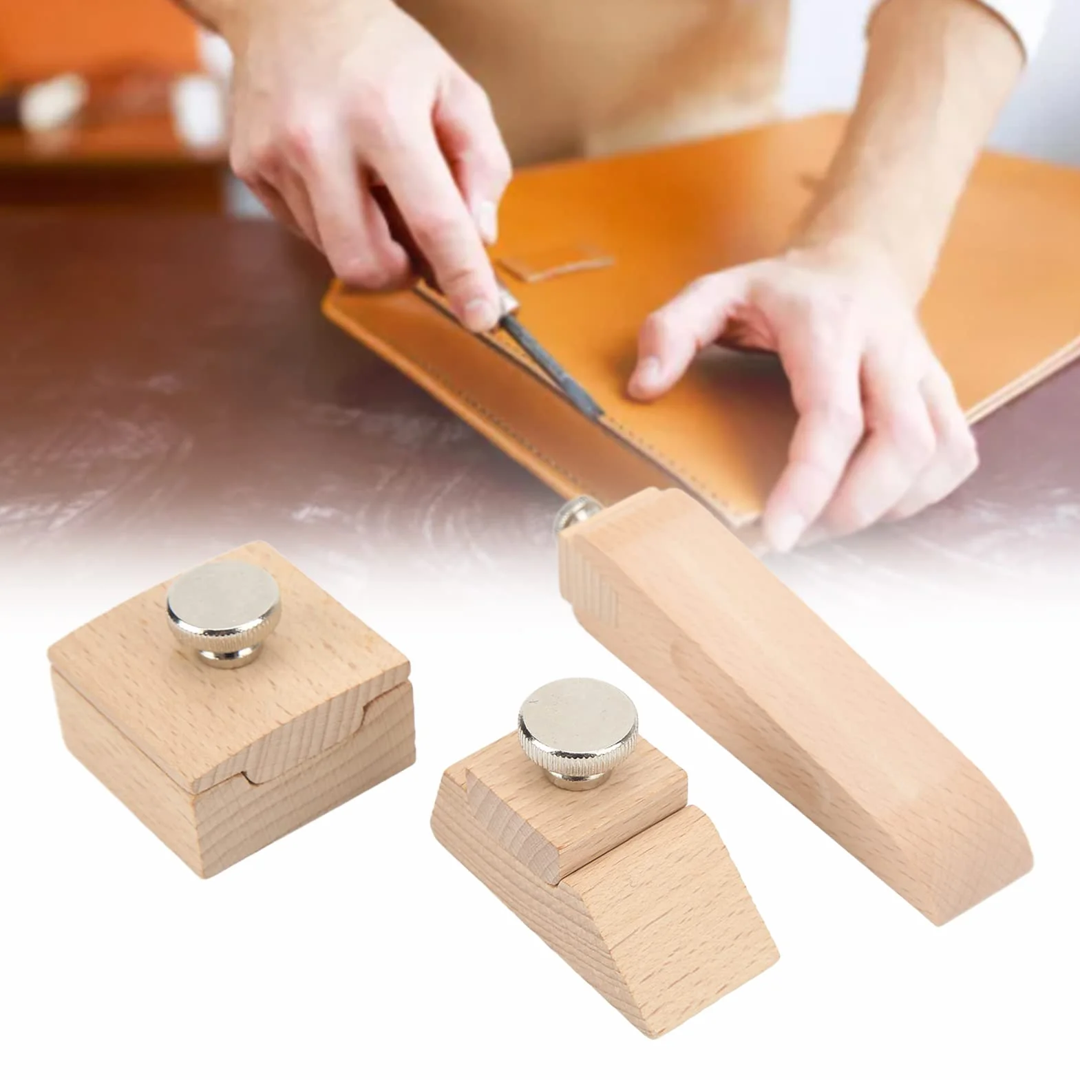 Herramientas de Bloque de Lijado de Madera 3 Piezas Bloque de Lijado de Madera Biselado 3 Piezas Bloque de Molienda de Papel de Lija Borde de Cuero