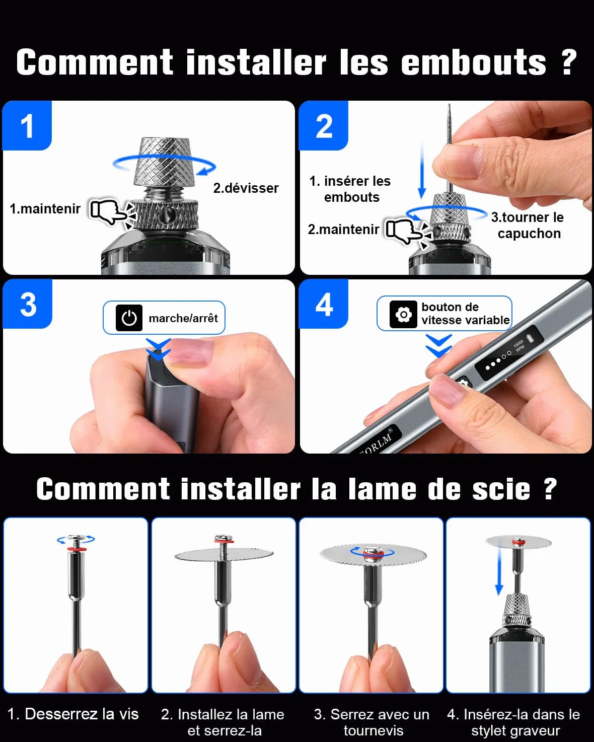 bolígrafo de grabado– Lápiz de grabado eléctrico con pantalla LCD, luz LED, 5 velocidades, 30+ accesorios y carga rápida USB-C herramienta inalámbrica portátil (Gris)