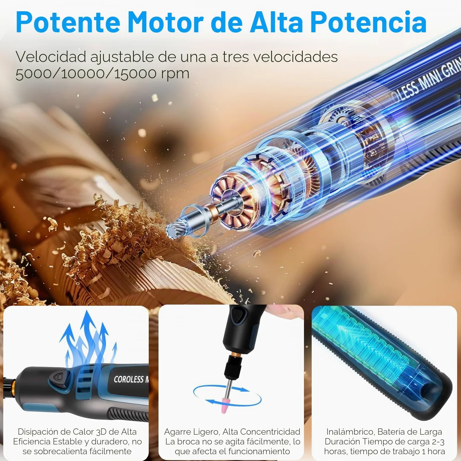 Mini Amoladora Eléctrica, 3.7V Herramienta Rotatoria sin Cable Con 96 Accesorios Lápiz de Grabado Eléctrico para Cortar/Esmerilar/Grabar/Perforar, de Manualidades y Creación de Bricolaje