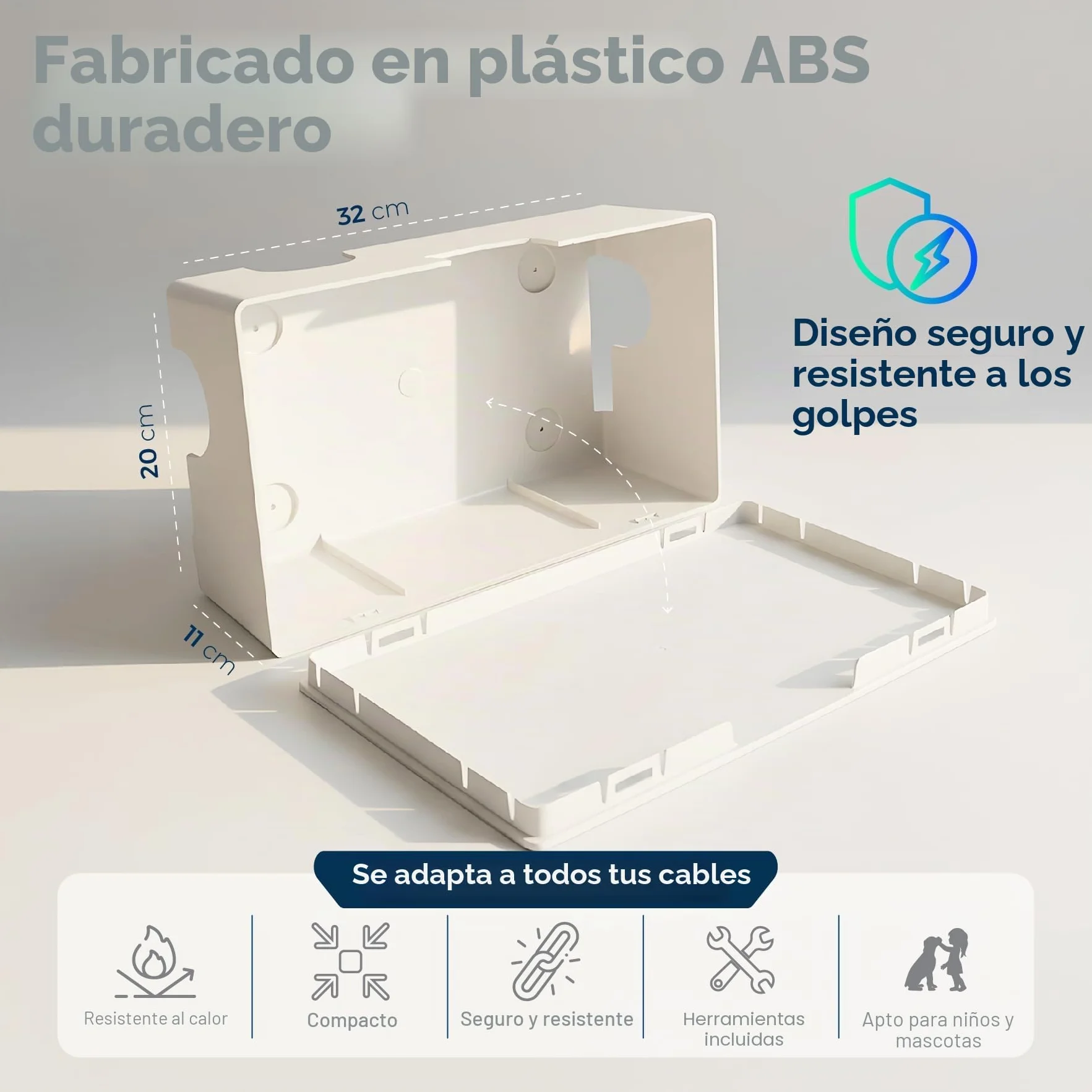 Caja de gestión de Cables para Cables, Elegante y Duradera Caja organizadora de Cables para Ocultar Cables y regletas, Caja de Cables de Montaje en Pared (Blanco)