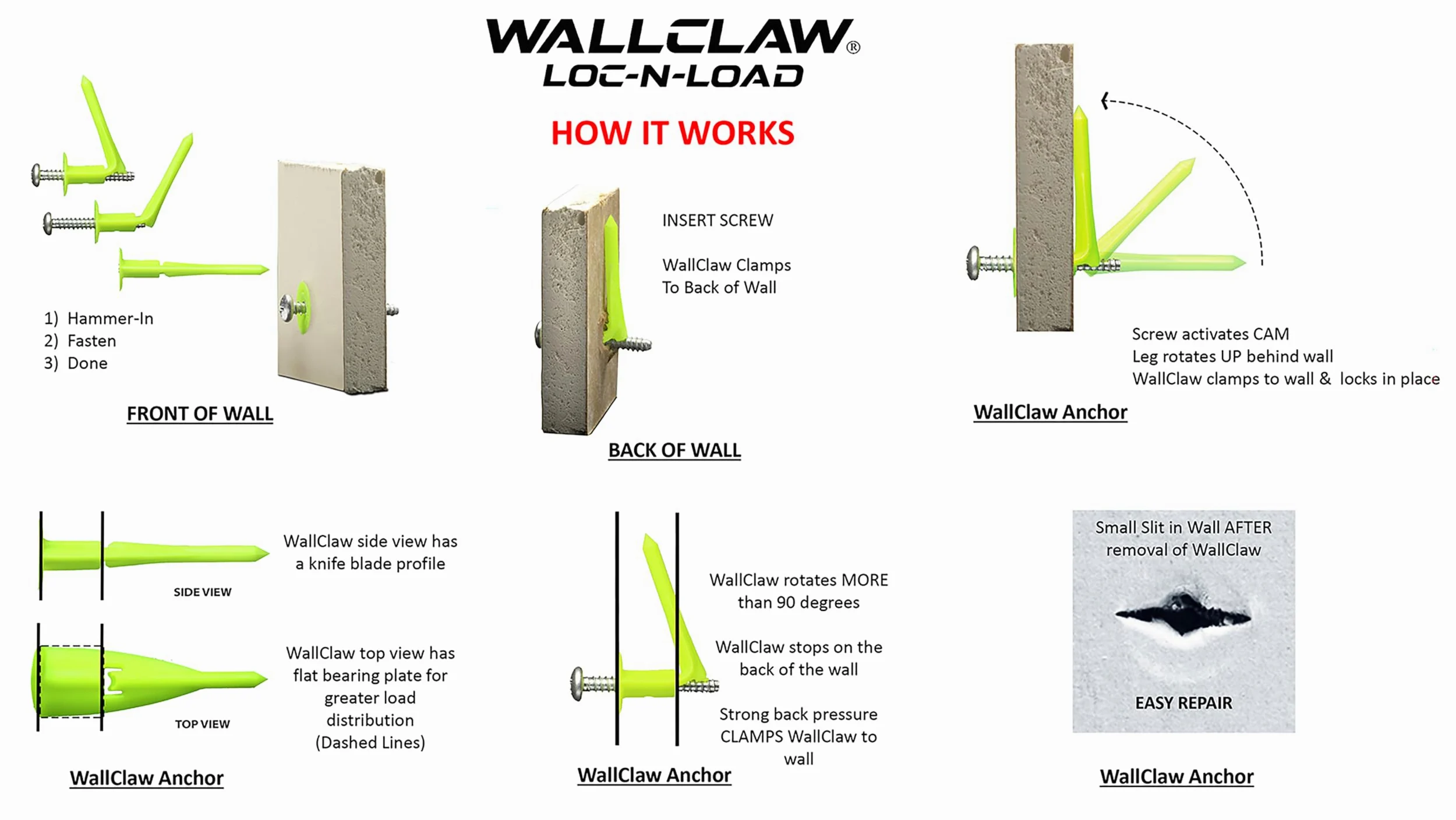 wallclaw anclajes pck-wc25-ys de imitación de yeso ancla y tornillos (25 unidades)