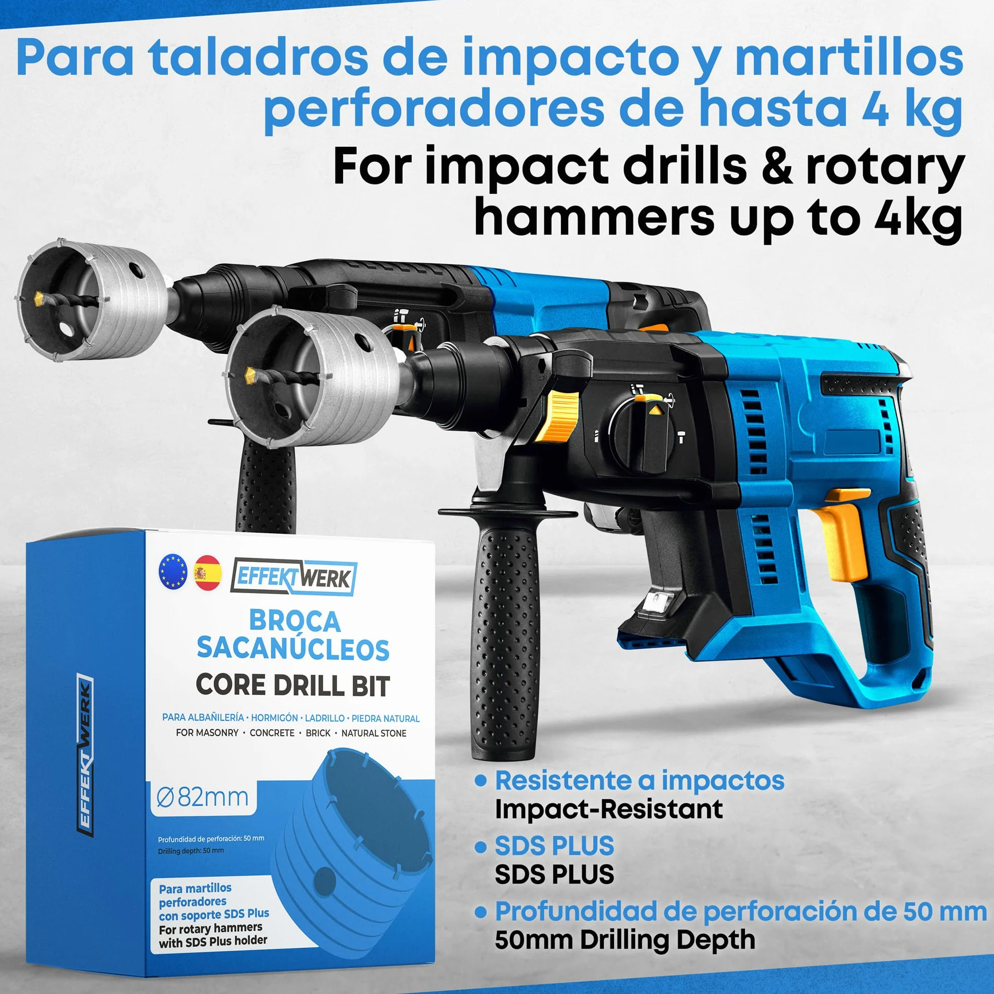 Broca de núcleo - Kit de sierra de agujero de 82 mm para hormigón, ladrillo y mampostería de piedra - Broca hueca circular con central de carburo y vástago SDS Plus