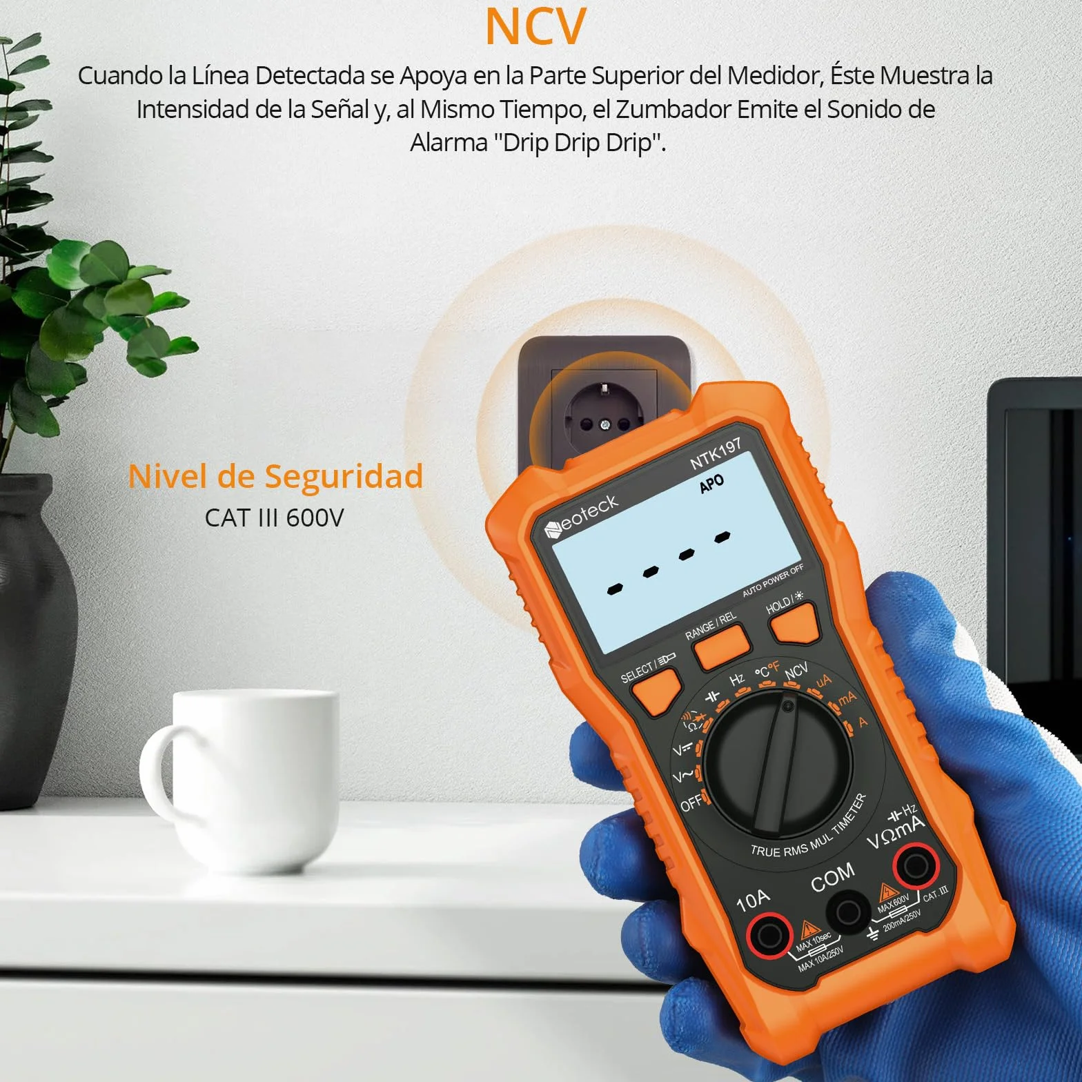 Neoteck Multimetro Digital 2000 Conteos Tester Electricista CA/CC Tensión Resistencia Capacitancia NCV
