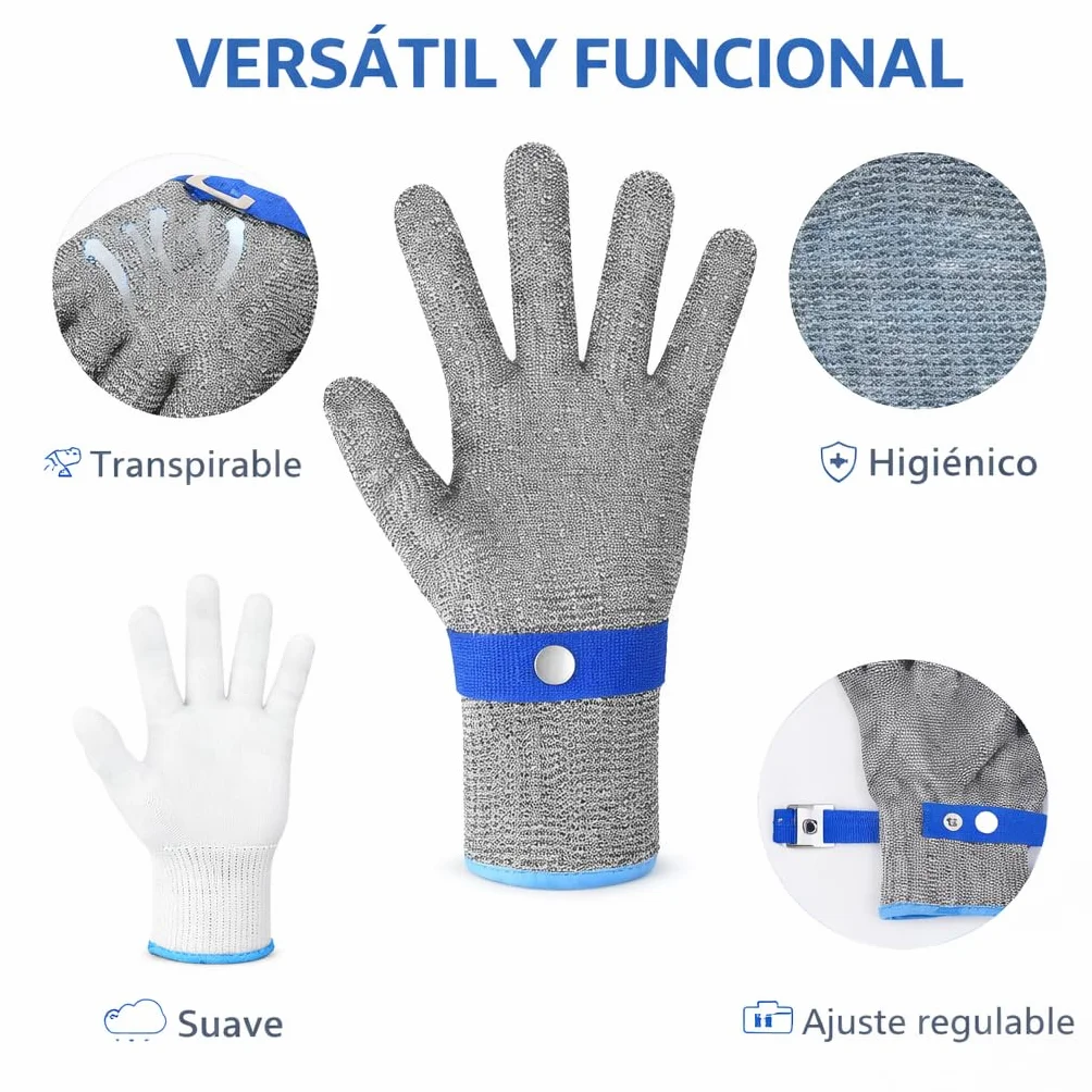 Guantes anticorte cocina ANSI A9 CE EN 388 2016 2 4 4 X F protección palma dorso dedos muñeca XL