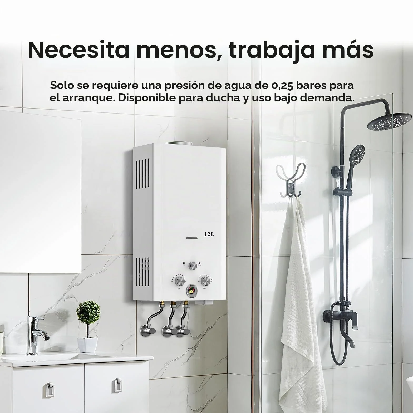 Xverycan Calentador de Agua Butano 12 LPM 24 KW Termo de Gas GLP Doble Encendido Baja Presión