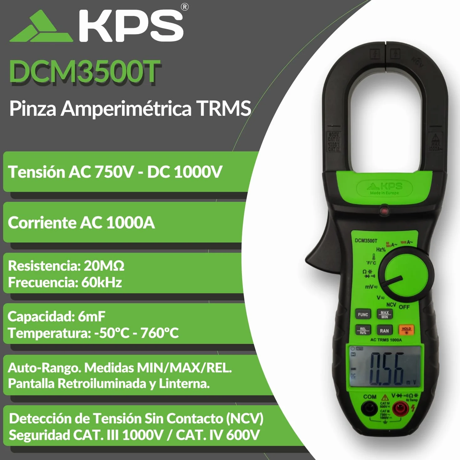 SAFETYCHECK FAST KIT FASTCHECK3010 Multifunción Pinza Amperimétrica TRMS Profesional DCM3500T Electricista APP Compatible CAT.IV