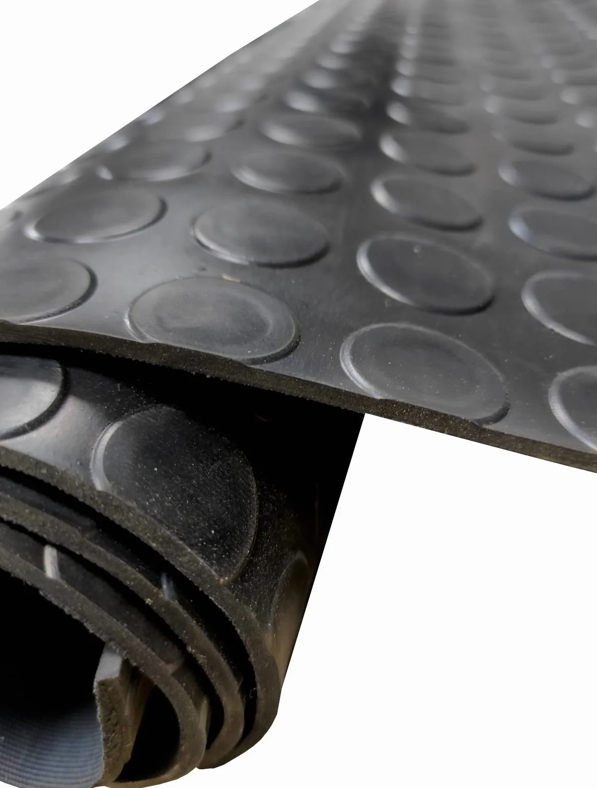 Revestimiento de Caucho Antideslizante Suelo de Goma PVC Negro 3mm Diseño Botones 140x100 CM