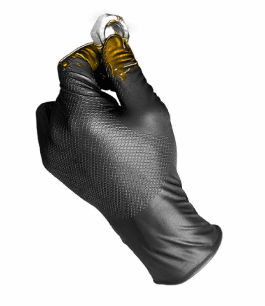 Juba Grippaz G, desechable nitrilo escamado sin polvo, negro - Talla 10