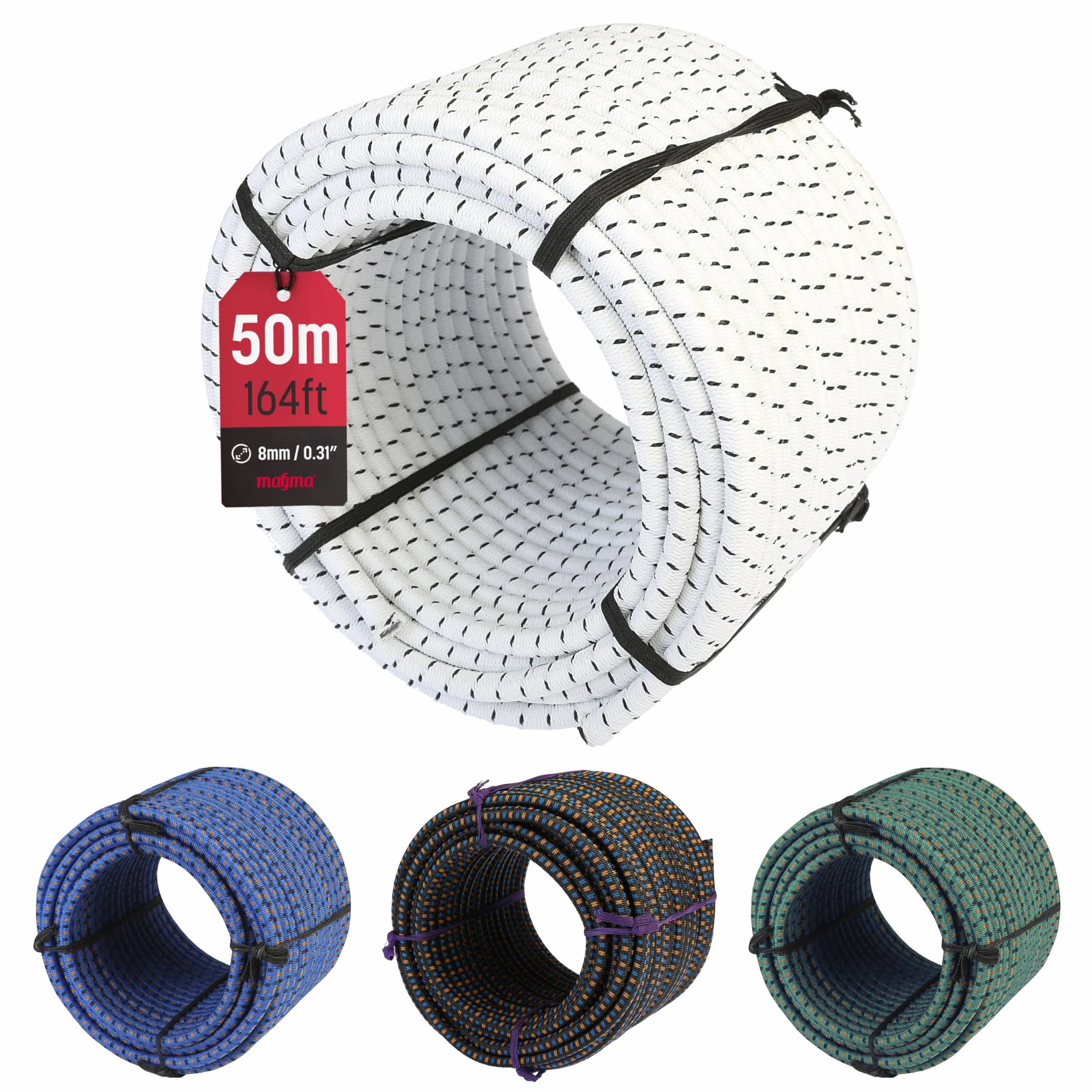 MAGMA Cuerda Elastica 8mm, 25m. Monotex Polietileno. Piscinas (Standard NF P 90-308) Toldos Acampadas Exteriores Manualidades Nautica Amarres Escalada Resistente al Agua (Blanco)