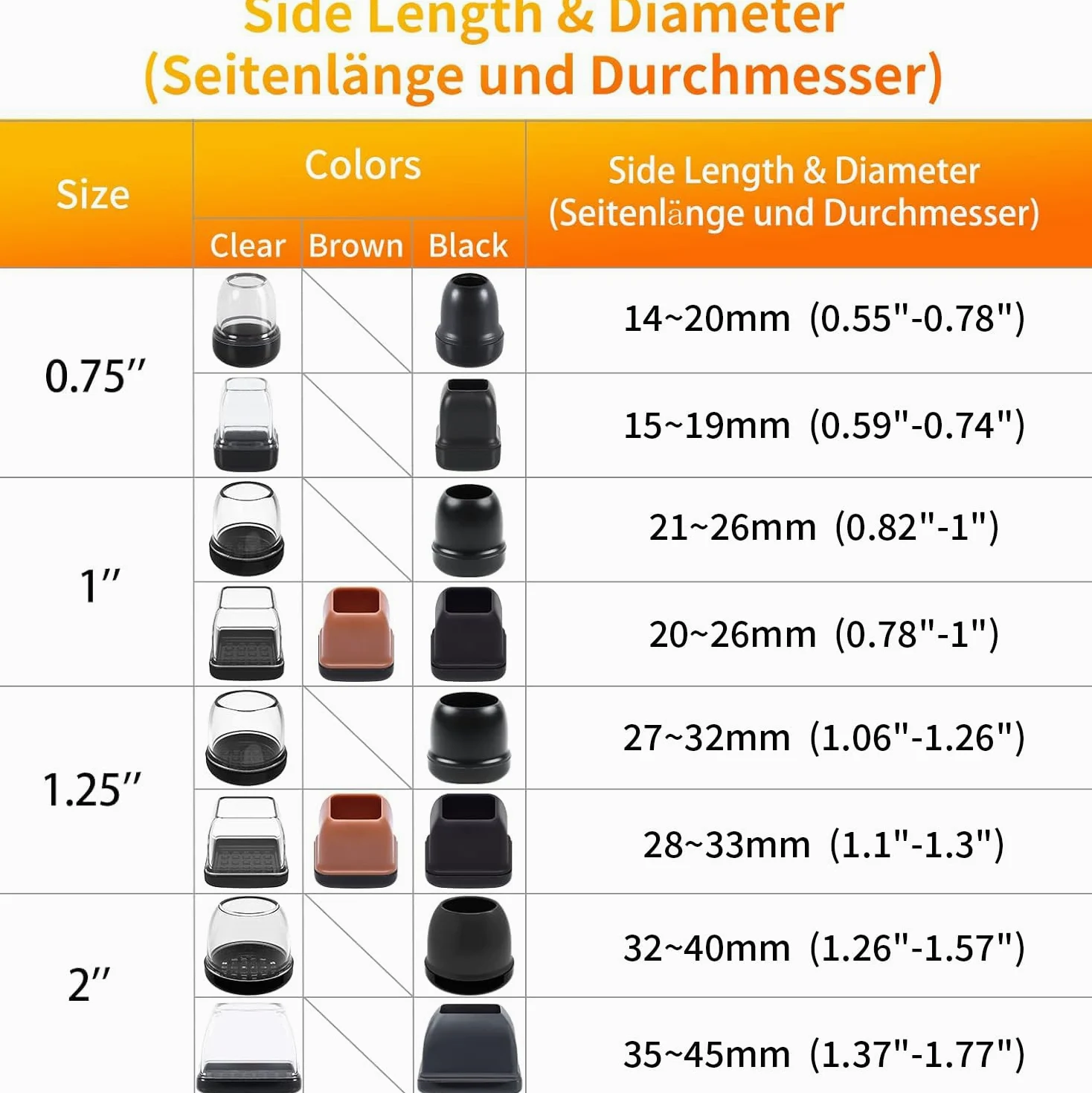 RCHYFEED 24 Protectores Patas Sillas Muebles para Alfombra y Piso, Silicona Tapas Deslizantes para Patas de Sillas con Almohadillas de Teflón, 14-19mm Planeadores de Teflón para Patas de Mesa Sofa