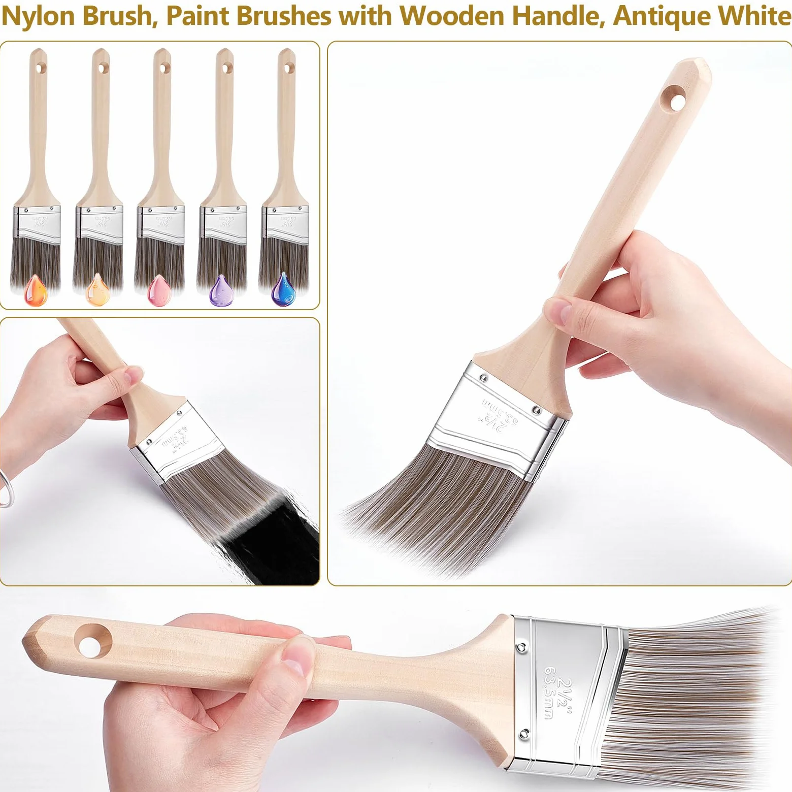 Paquete de 20 pinceles de nailon, 6,3 cm, ángulo de 6,3 cm, pincel de pintura de madera a granel para pintura de manchas, valla de pared, muebles de madera, marco de puerta, armario, ventana