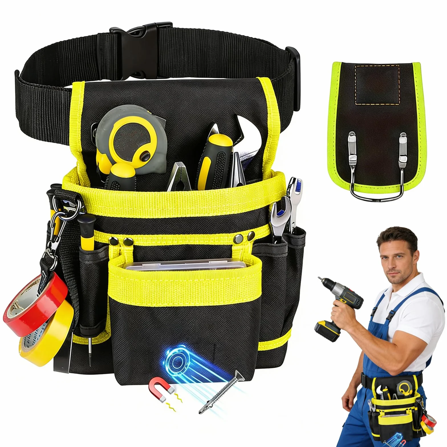 Cinturón de Herramientas con 26 Bolsillos Magnéticos Desmontables para Hombre