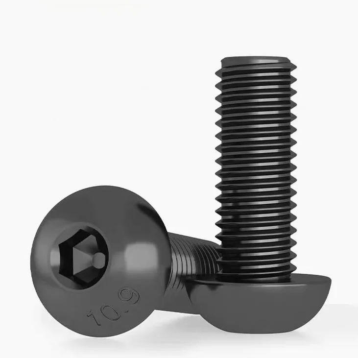 50 tornillos M3 x 40 negros, tornillos de cabeza alomada, tornillos de cabeza redonda con hexágono interior ISO 7380, rosca completa, con cierre hexagonal interior