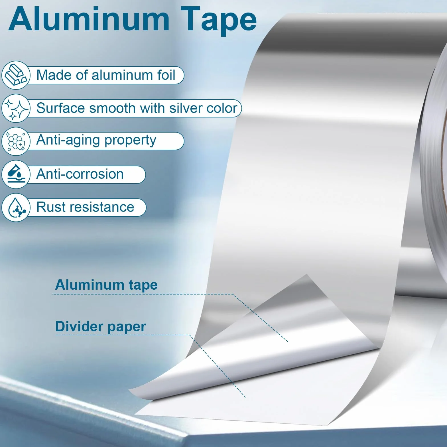 AiQInu Cinta de Aluminio 50mmX20m,Cinta Aluminio Adhesiva Impermeable y Resistente al Calor,Cinta Selladora Metálica para Conductos de Aire Altas y Bajas Temperaturas