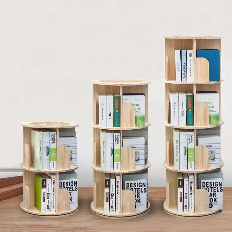 Heehee Estantería giratoria de 360 Grados, estantería de pie para Suelo de 4 Niveles, Estante de Almacenamiento para niños y Adultos, Organizador de estantería de Madera Maciza