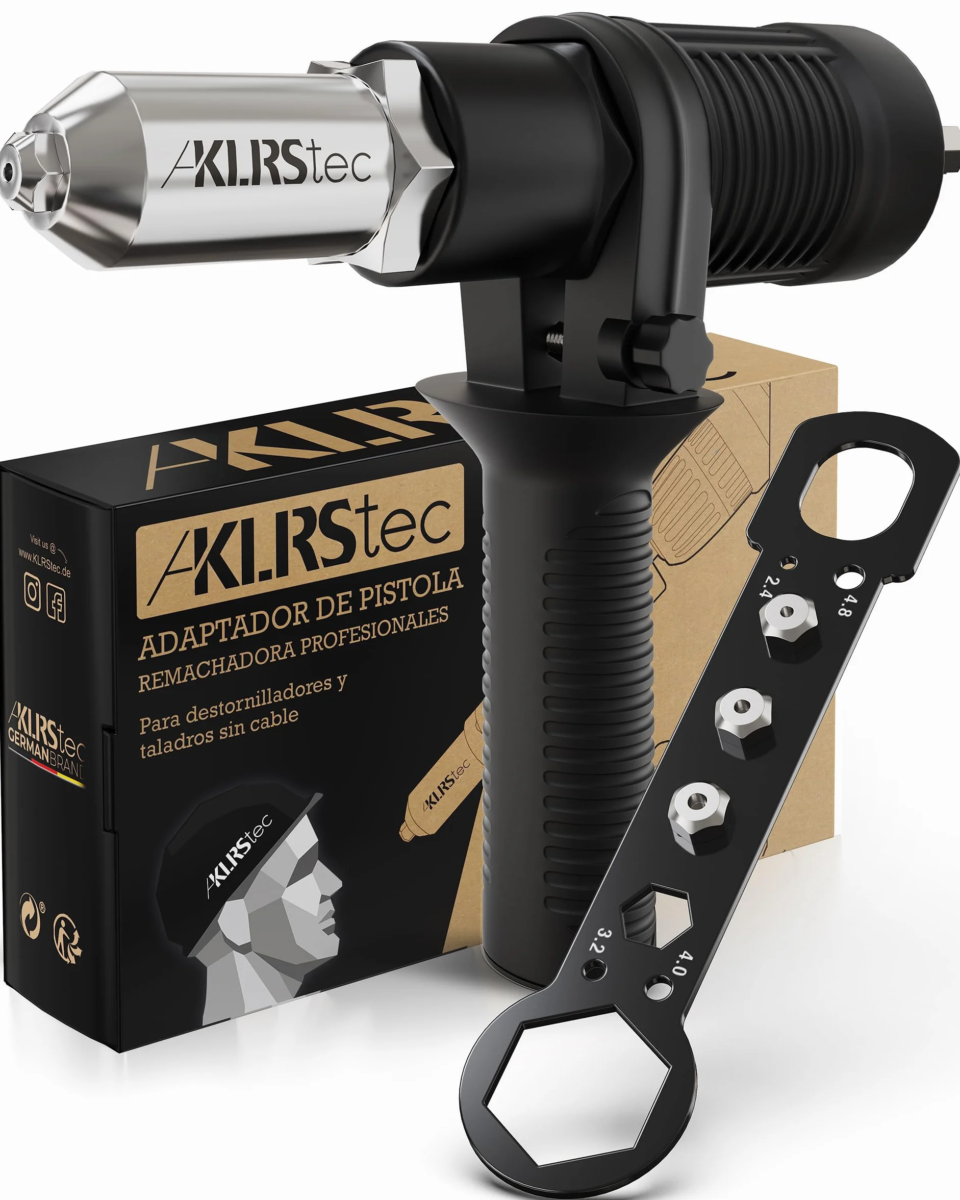 KLRStec® Adaptador de Remaches Profesional | Remachadora para destornilladores | Para Remaches con tamaños de 2,4mm 3,2mm 4mm y 4,8 mm