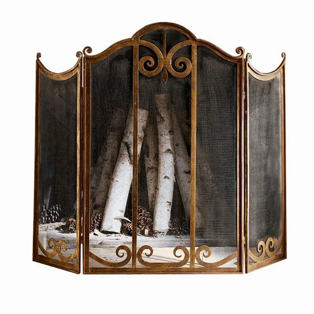 Salvachispas Chimenea Chimenea Screen Metal Old Partition Cerca de la Participación Sala de Estar Hogar Chimenea Decoración Decoración Guardrail Spark Protective Cubierta Tri-Fold Belt Net