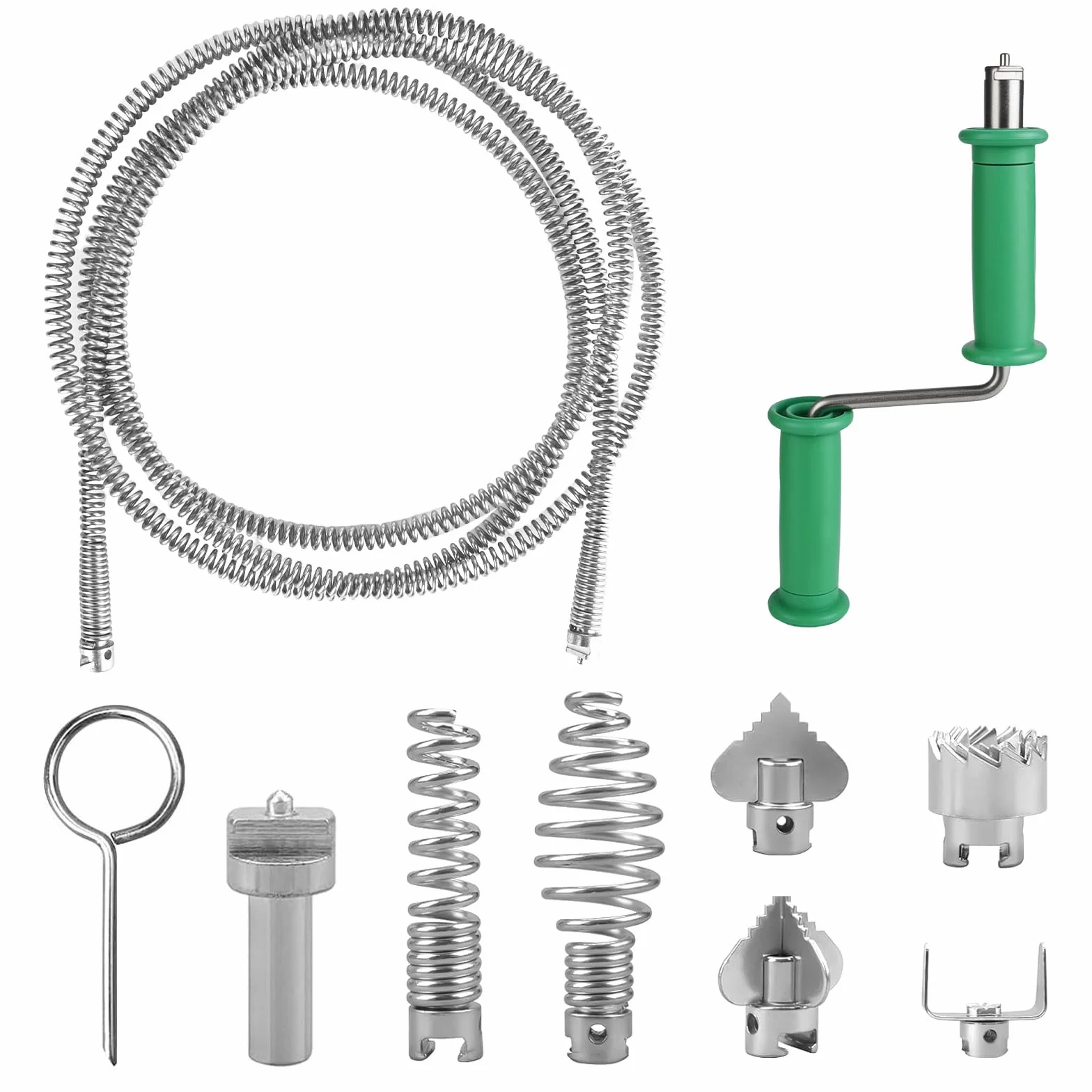 Espiral de limpieza de tuberías de 5 m, en espiral, 12 mm, con 6 unidades de desatascadores en espiral para inodoros, desatascamiento, alcantarillado, bañera