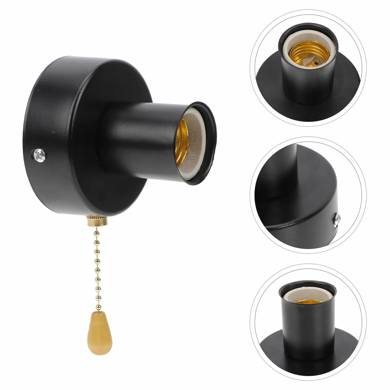 Portalámparas con Interruptor de Cuerda Negro Acero Inoxidable ULTECHNOVO para Lámparas de Dormitorio