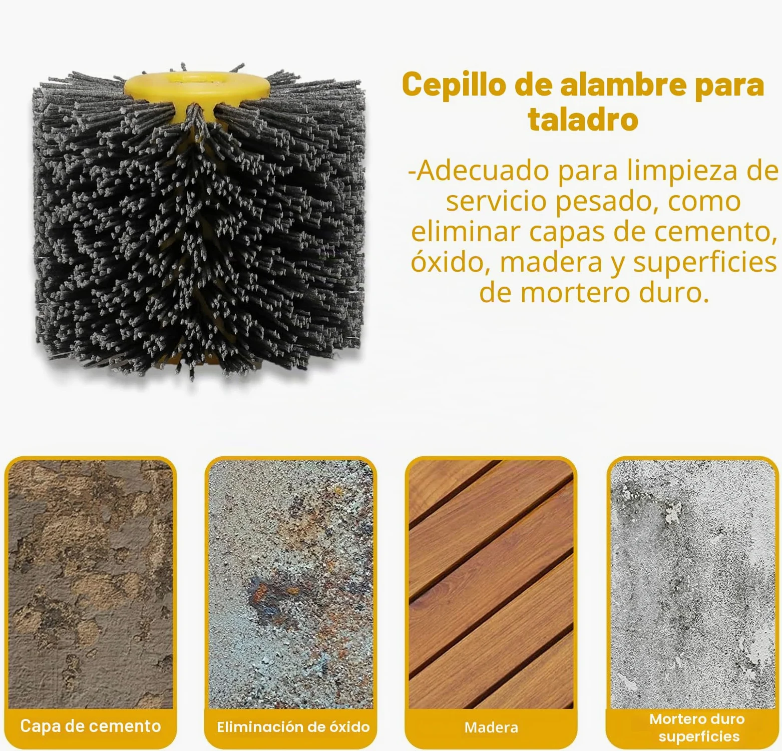 cepillo abrasivos grano 60, 120 x 100 mm, nailon para procesamiento de madera, grit bristle para máquina de satinado, rueda de alambre (Gris)