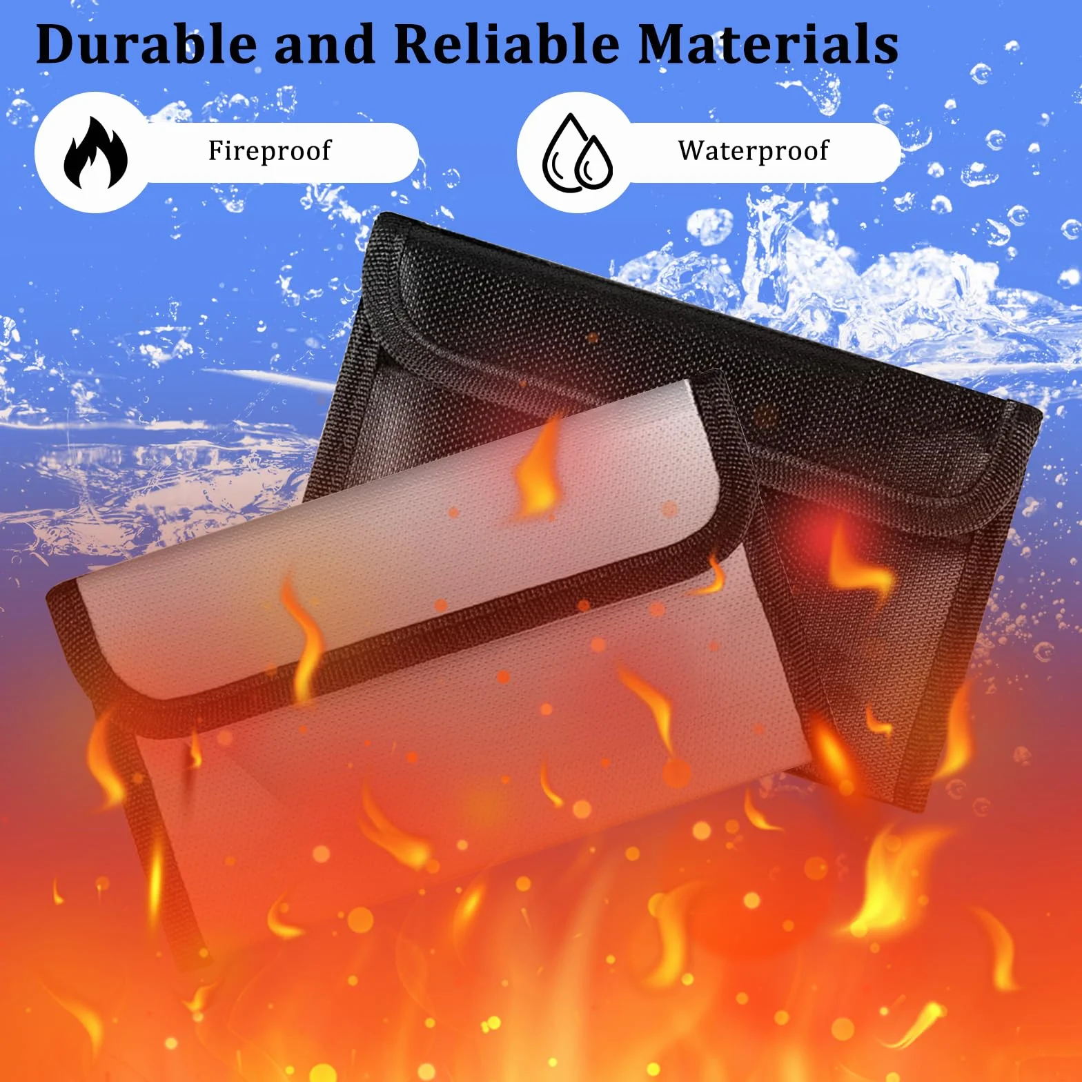 2 Piezas Carteras Ignífugas 20 x 12cm Bolsa de Seguridad Ignífuga con Cremallera Bolsas Ignífugas para Documentos para Pasaporte Dinero Efectivo Archivos Bancarios Joyería Objetos de Valor