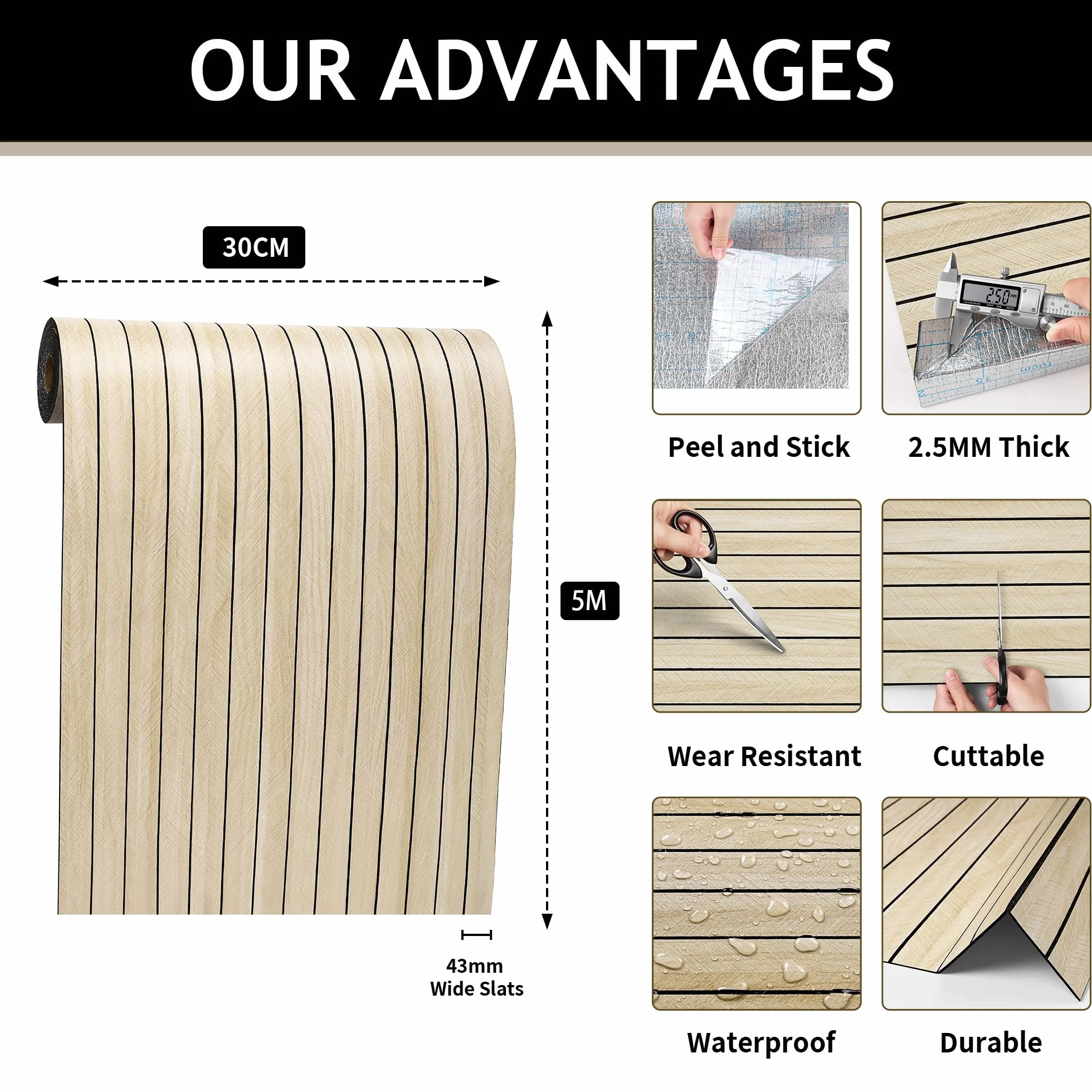 Livelynine Paneles Decorativos 3D Madera Roble Claro Panel decorativo Pared Madera Beige 30CMx5M Revestimiento de Paredes Maderas Listones Interiores Habitación Comedor Pasillo Grueso Papel Pintado