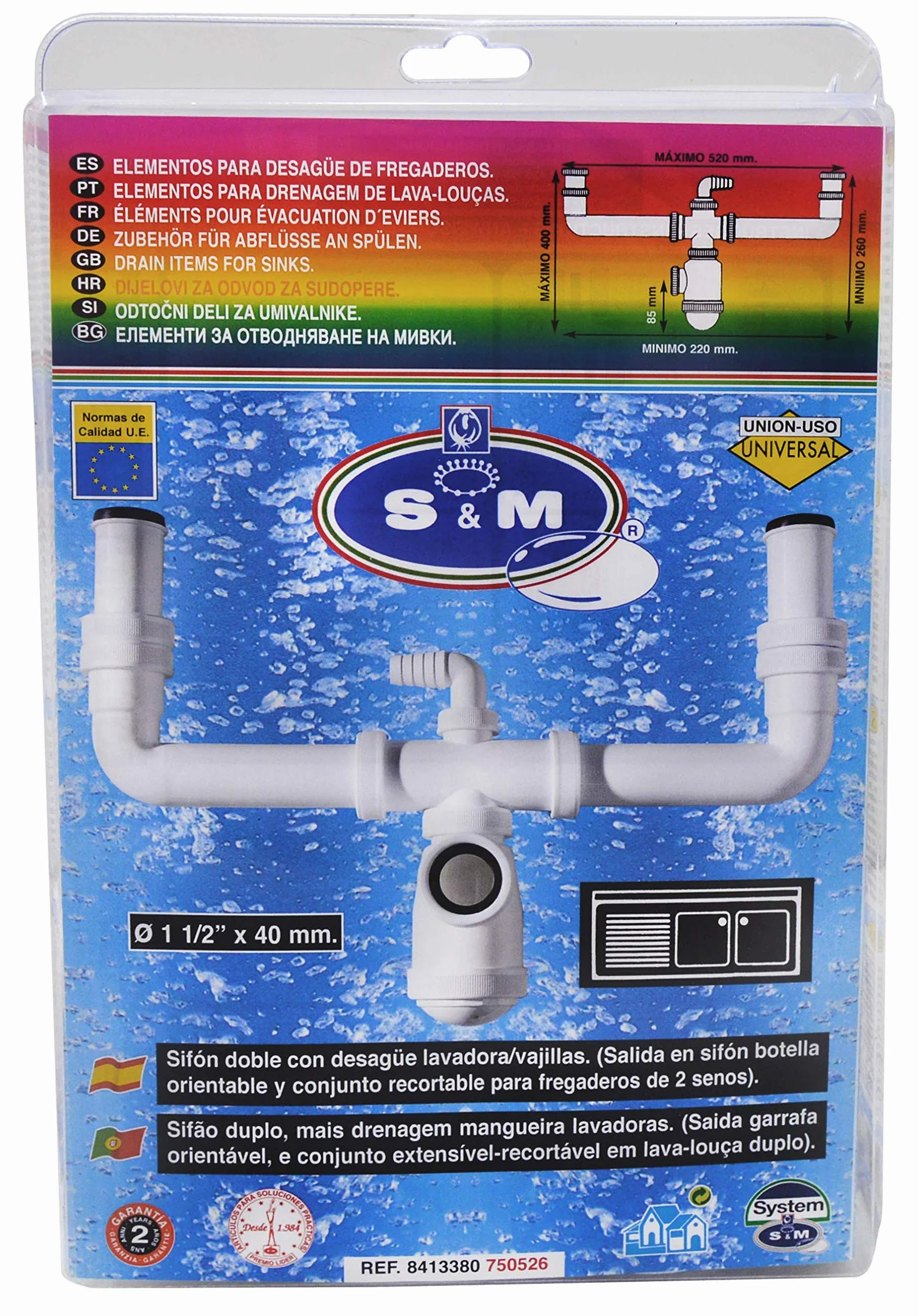 S&M Sifón evacuación botella doble 1-1/2" 750526