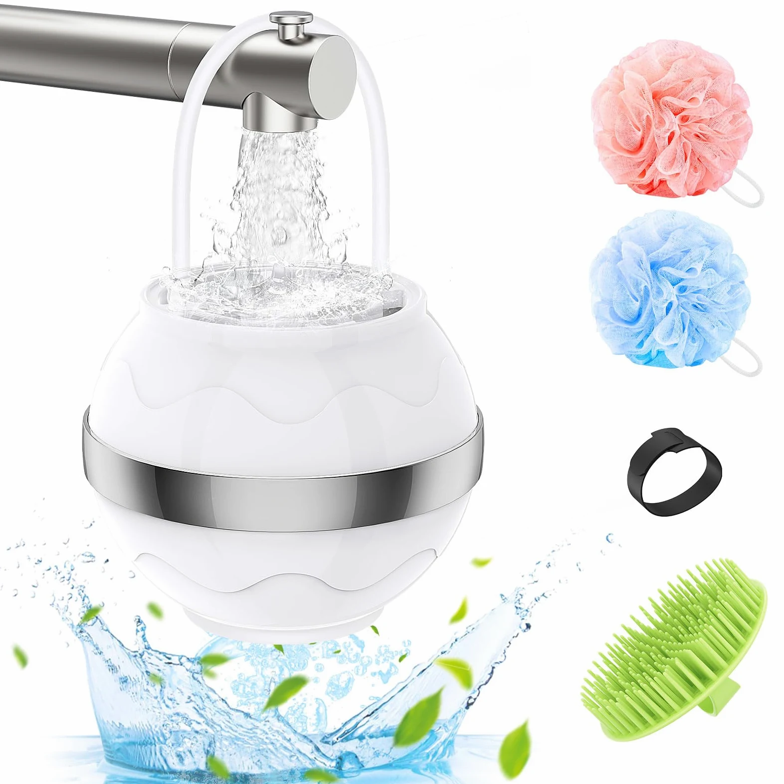 MoKo Filtro de Agua para Bebés y Adultos, Filtro de Bañera, Ablandador de Agua para Una piel, Cabello y Uñas más Suaves, Filtro de Baño con Bola de Ducha y Cepillo para Champú, Blanco