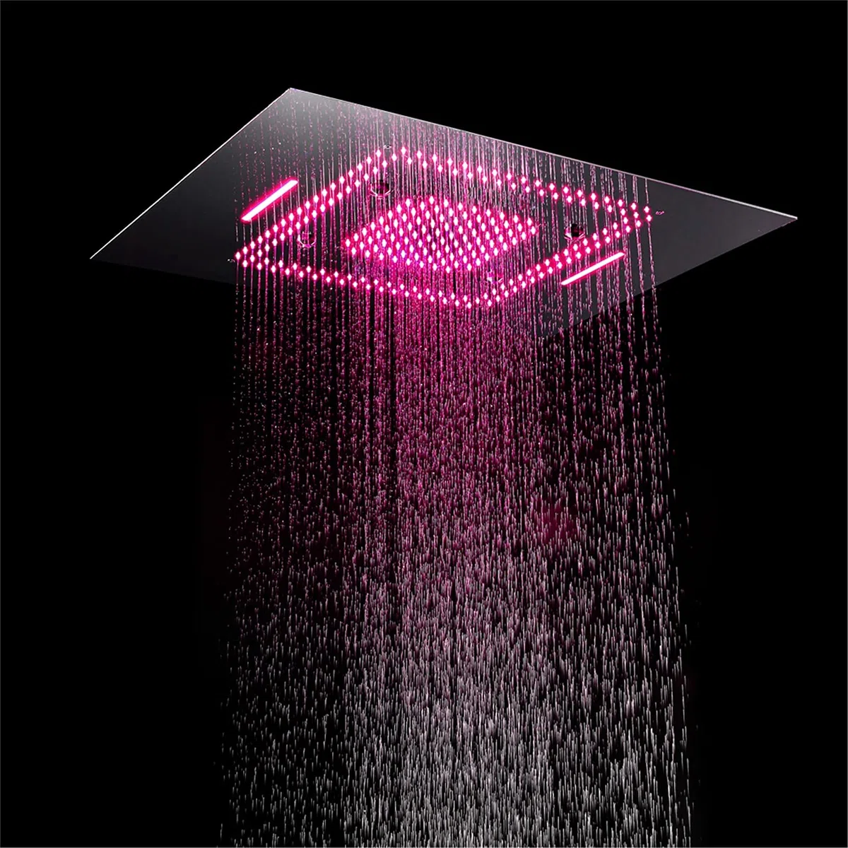 Juego de grifo termostático LED de ducha de acero inoxidable 304, cabezal de ducha de 60 x 80 cm, cascada, lluvia brumosa, juego de mezclador de ducha de baño de 3 funciones, cromado, control de