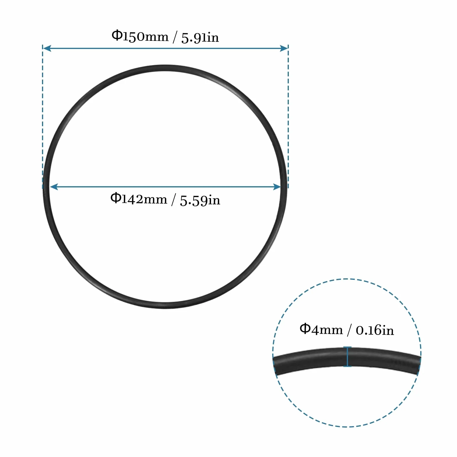 QUARKZMAN 150mm x 142mm x 4mm Nitrilo Goma Juntas Tóricas x 1uds Redondo Junta Arandela para Grifo Plomería Reparación Sellado Conexión [Negro]