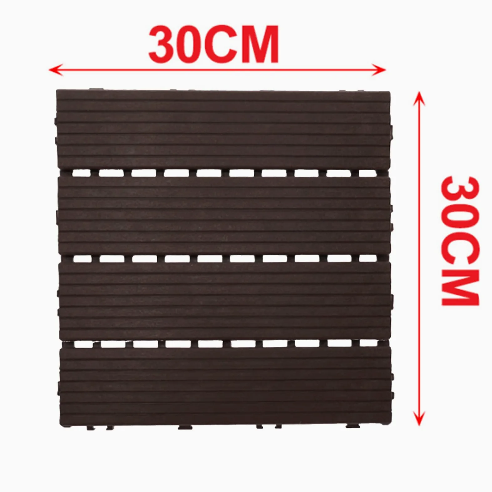 Azulejos de plástico para jardín, 30 x 30 cm, baldosas de PVC, color negro café, suelo empotrable, total 0,9 m², recortables, 10 unidades