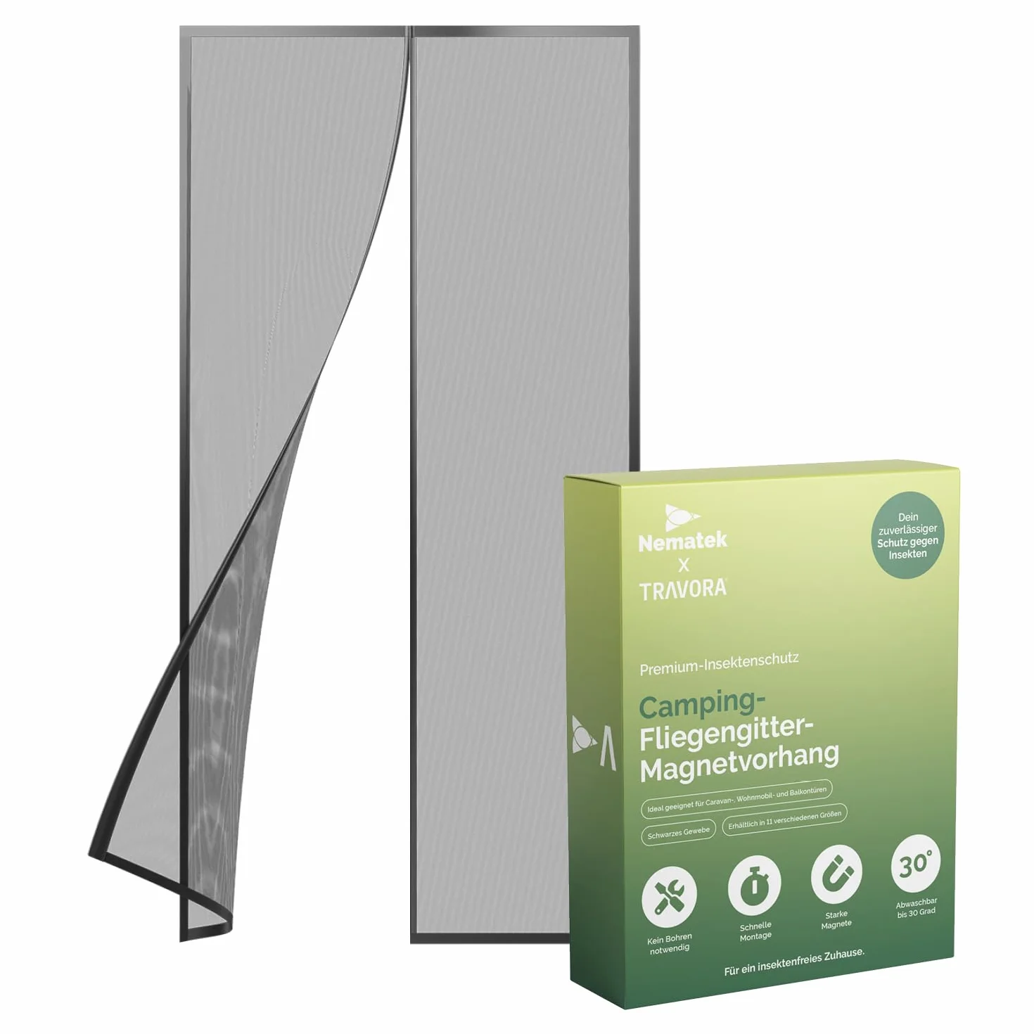 Nematek CortinaCaravana y Puerta en 60x180 cm - Mosquitera Magnética para Caravanas, Autocaravanas y Balcones