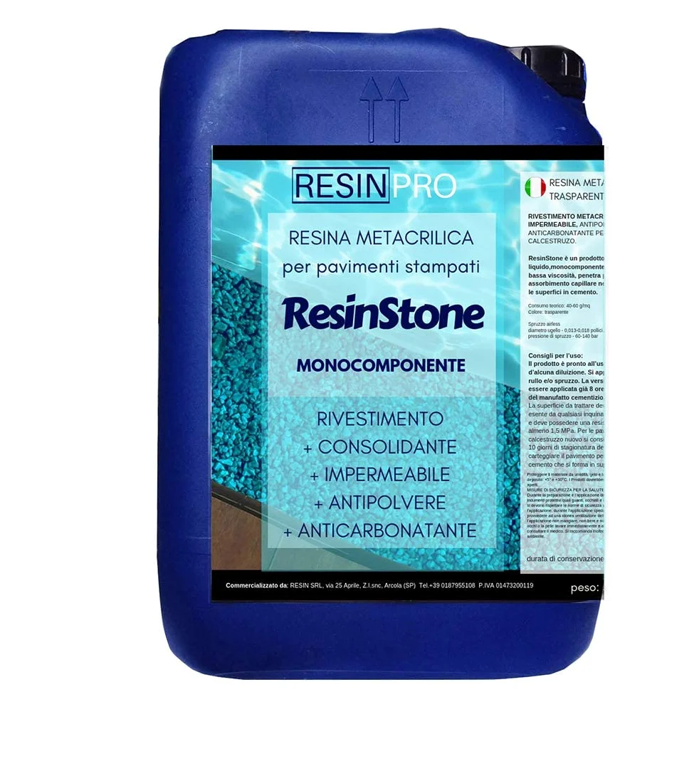 RESIN PRO - Resina metacrílica monocomponente ResinStone - Revestimiento para suelos de hormigón impreso, consolidante, impermeable, a prueba de polvo, transitable - 2 L 30m2.