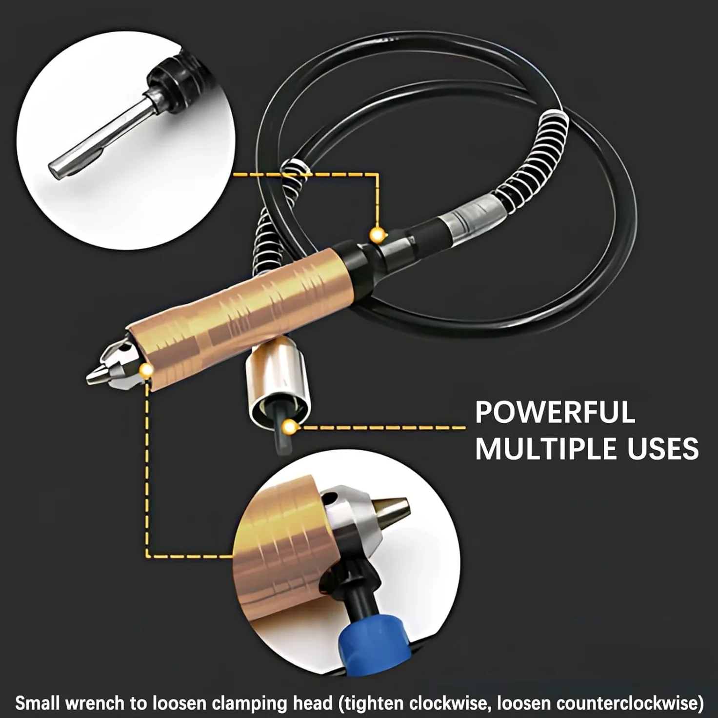 Flex Alliel Extension Chuck - Adaptador Chuck de 6,5 mm para instrumentos de rotación, eje flexible de 10.000 rpm con mango, para pulido, grabado, perforación,