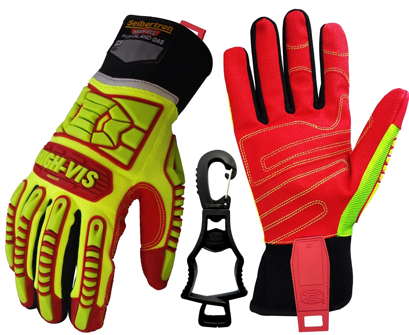 Seibertron HIGH-VIS HRIG Anti Impact Work Gloves Hi-Vis Oil and Gas Water Resistant Safety Heavy Duty Utility Mechanic Rigger Glove CE EN388 4132 XXL With 1 Black Glove Clip