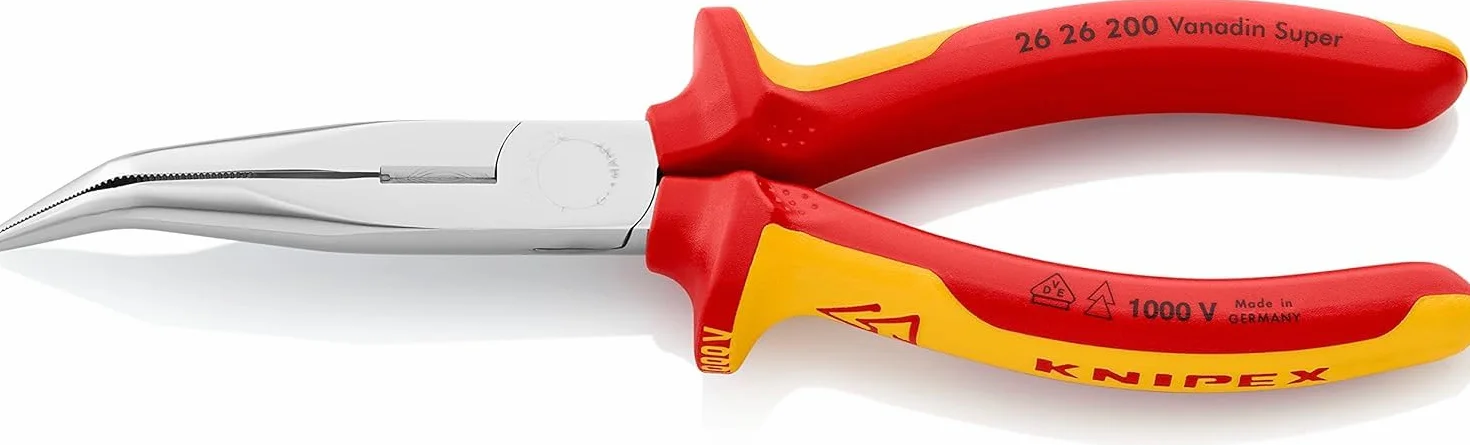 KNIPEX Alicate de montaje (alicate de boca cigüeña) con cartulinas autoservicio cromado aislados con fundas multicomponentes, según, 26 26 200 SB